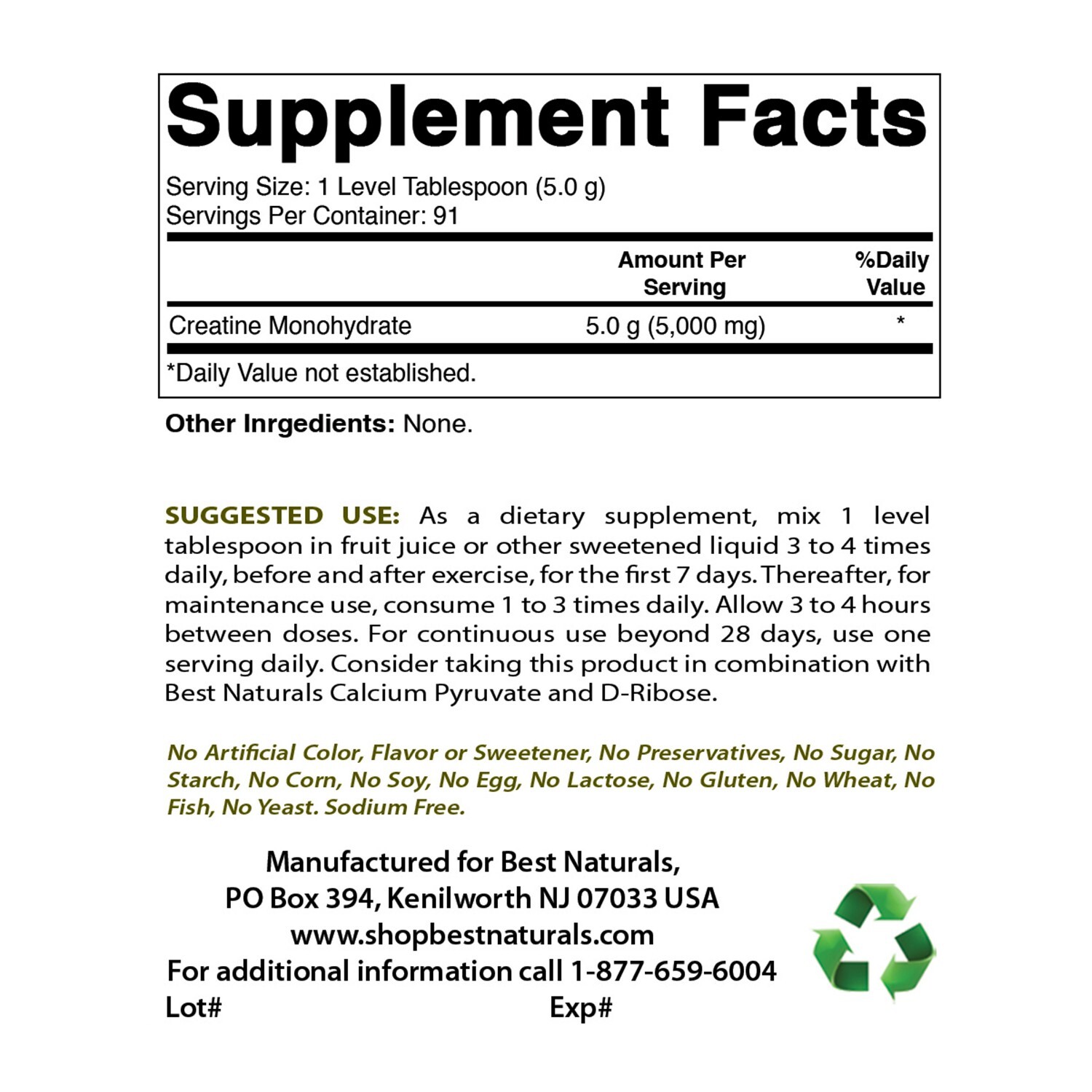 2 Pack Best Naturals Creatine Monohydrate 1 Lb Powder