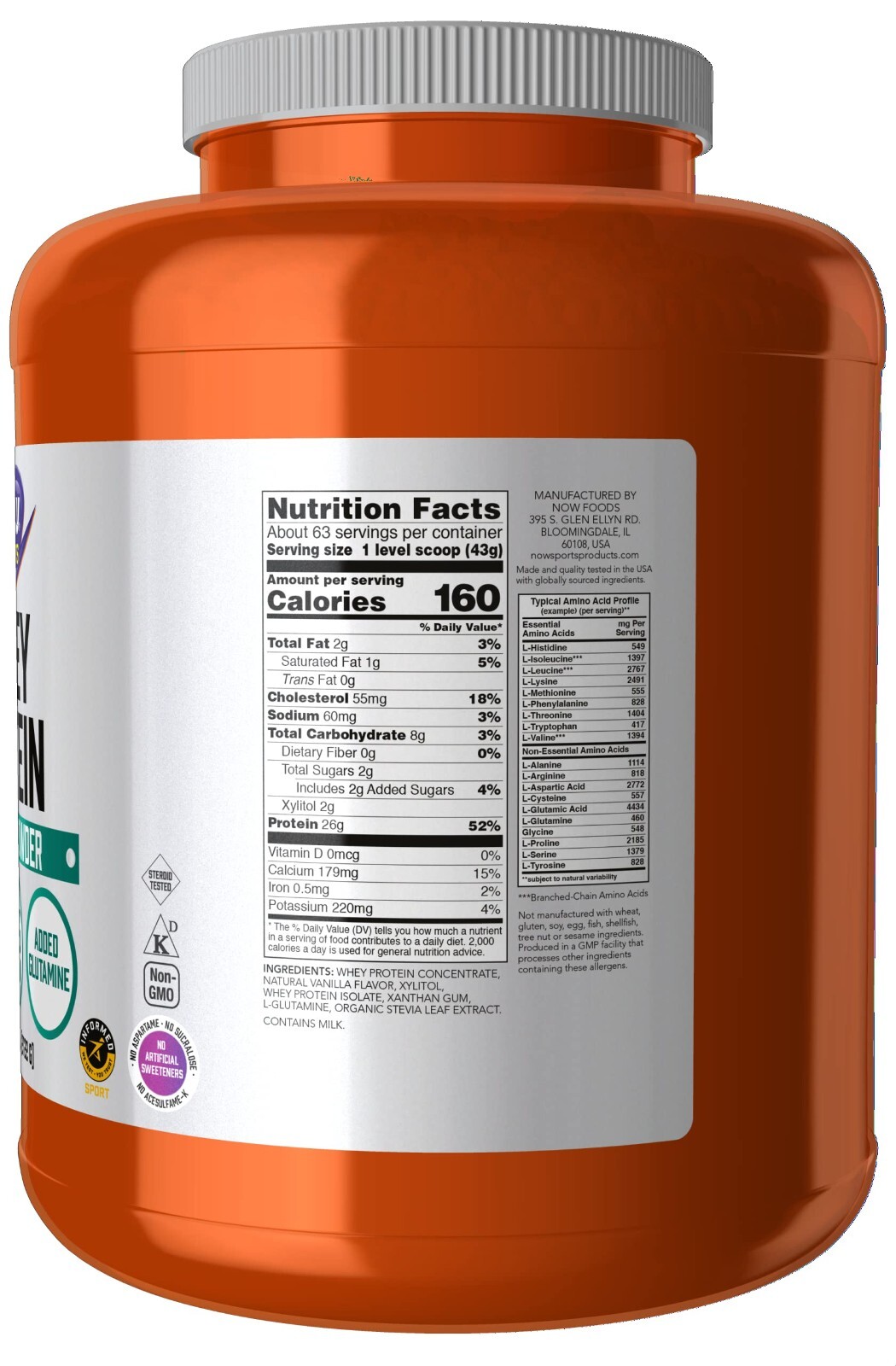 NOW Sports Whey 26g Protein Powder 6lbs (Creamy Vanilla)