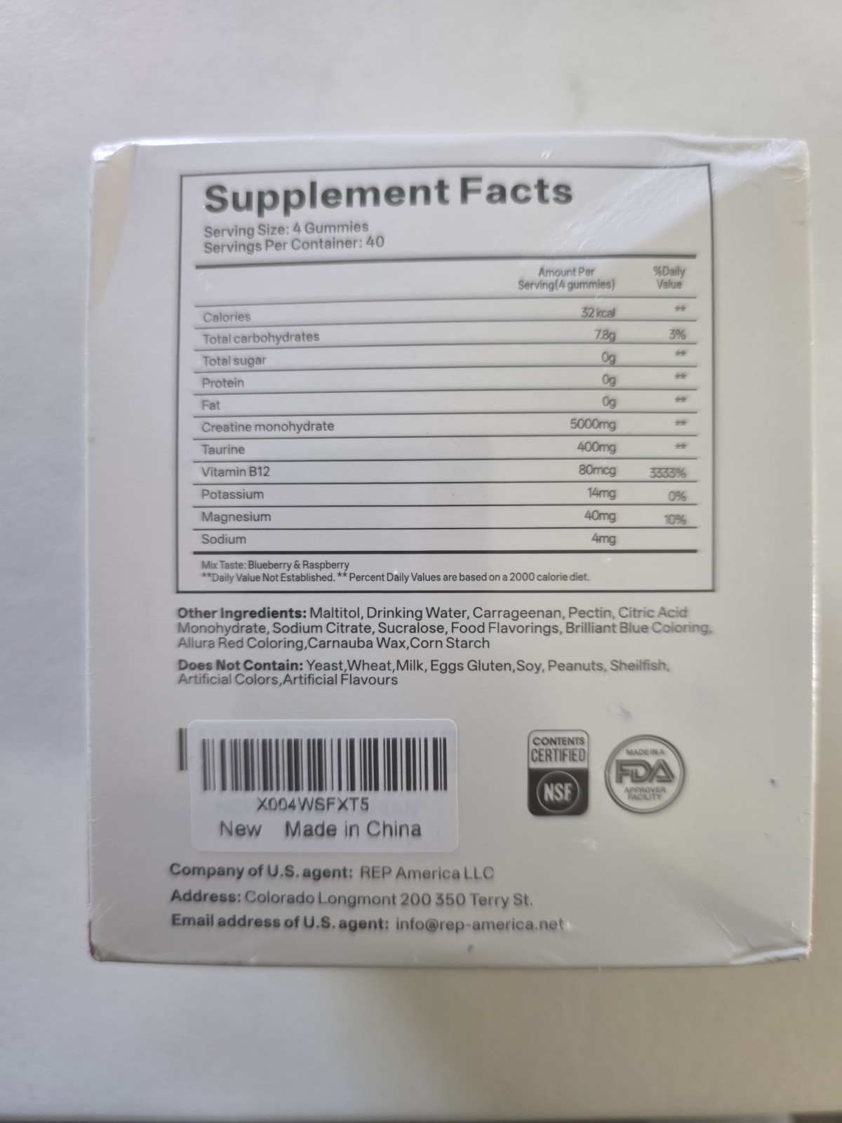 GABE SUNNYBEARS Creatine Monohydrate Gummies 5000mg 160ct Raspberry NSF