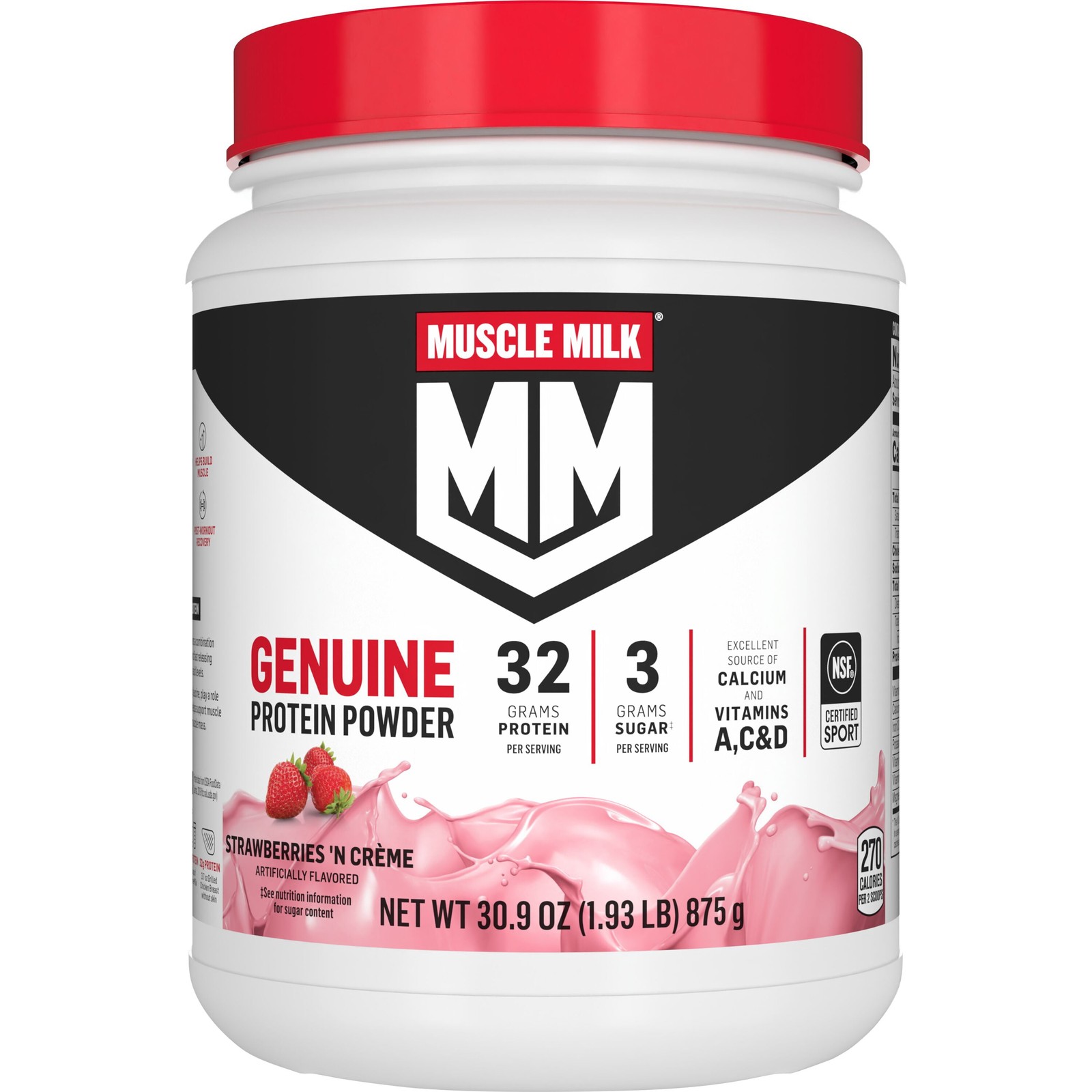 Muscle Milk Genuine Protein Powder, Strawberries ‘N Crème, 32g Protein, 1.93lb