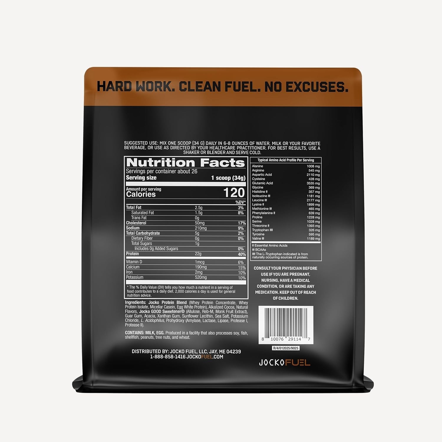 Jocko Fuel Whey Protein Powder Chocolate Milkshake 22g Protein 26 Servings