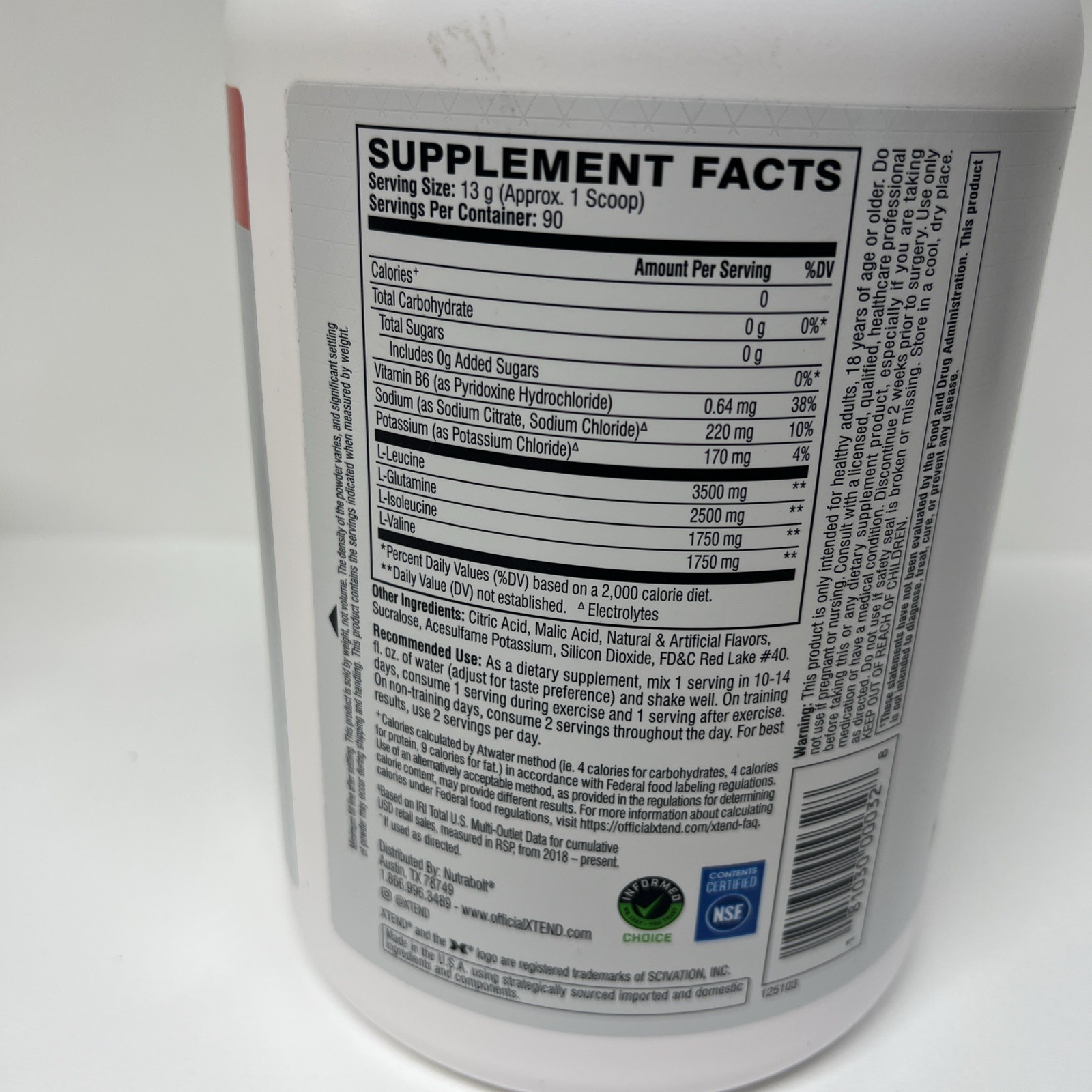 Xtend Original BCAA Muscle Recovery + Electrolyte, Strawberry Kiwi, EXP: 08/2027