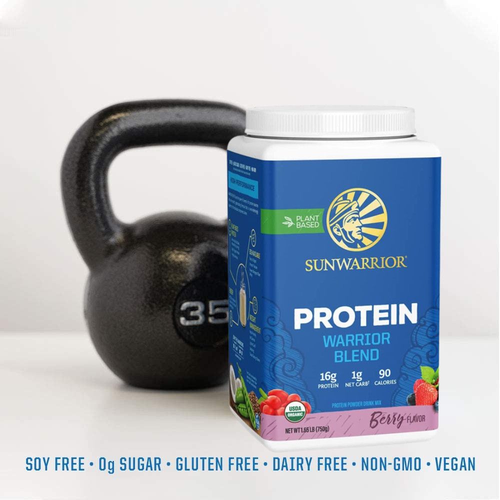 Sunwarrior Warrior Blend Organic Vegan Plant Protein Powder with BCAAs, 1.65 lbs