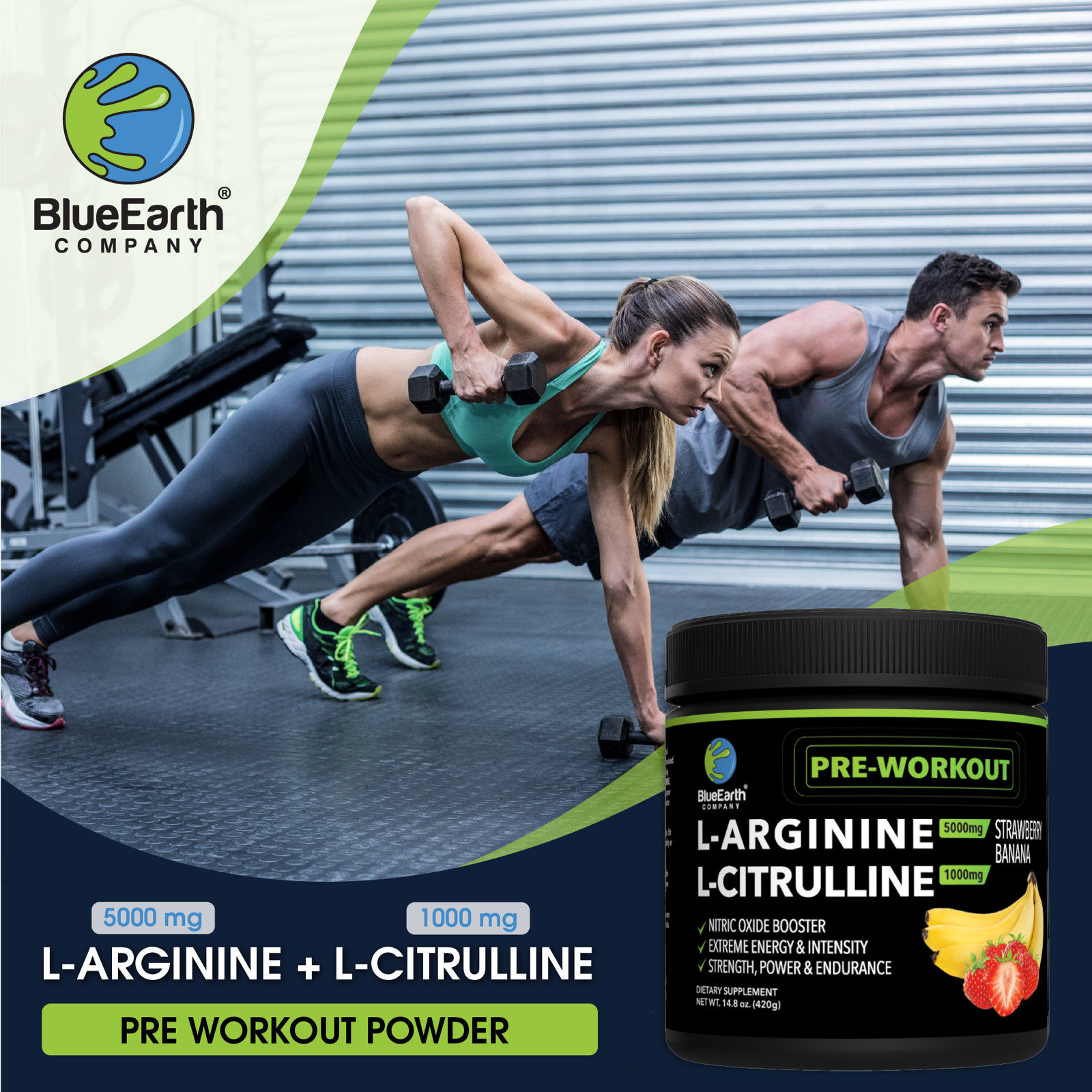 Pre Workout Powder – L-Arginine – L-Citrulline – Nitric Oxide Booster Creatine
