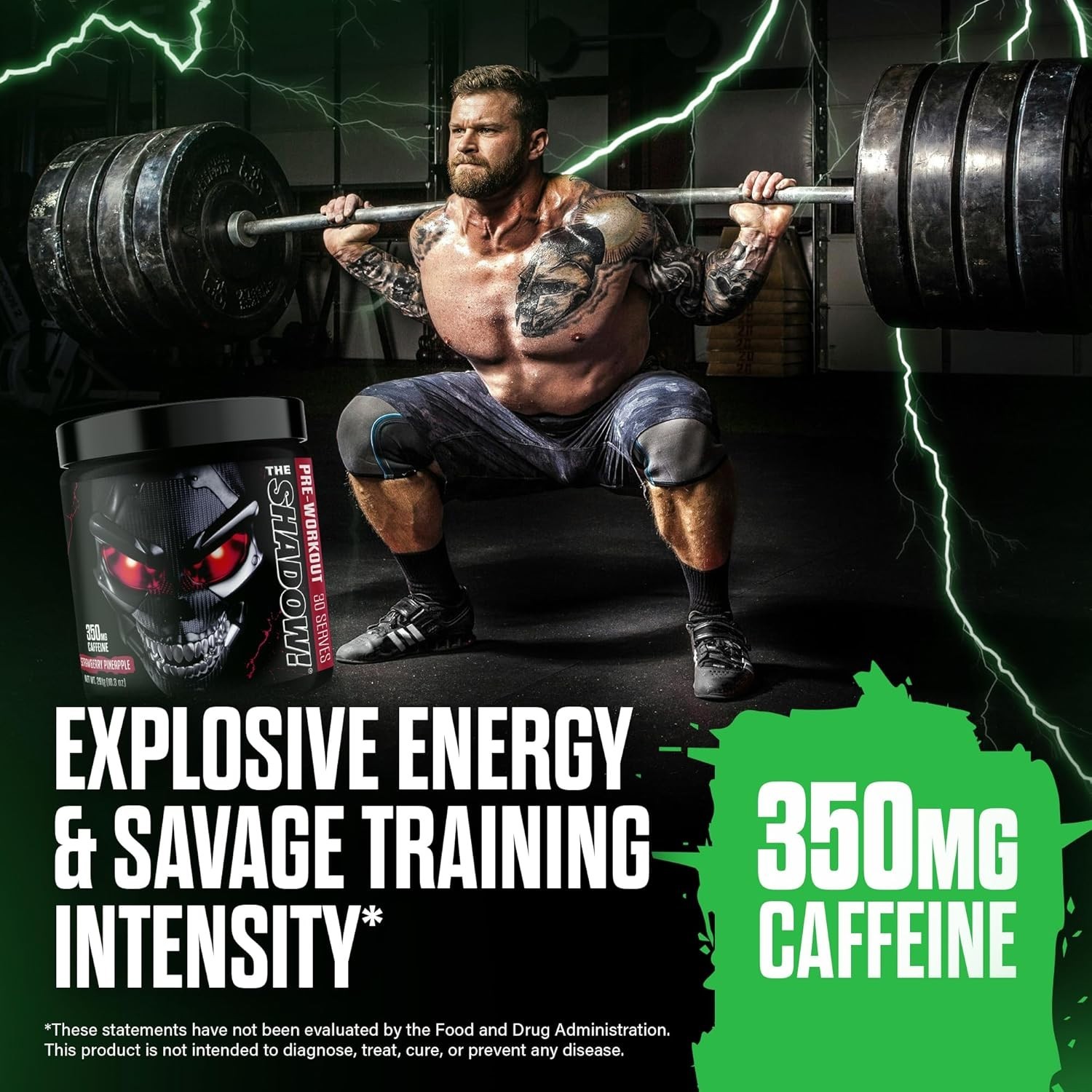 Unleash Your Strength: The Shadow! Preworkout with 350mg Caffeine, 30 Servings