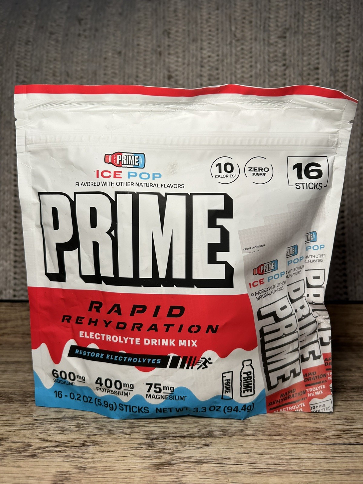 PRIME HYDRATION+ Electrolyte Powder Sticks Ice Pop 16 Count