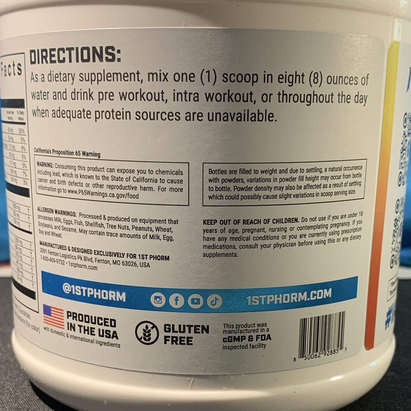 1st Phorm EAA Essential Amino Acids Powder Tropical Mango Gluten-Free 1.43lb