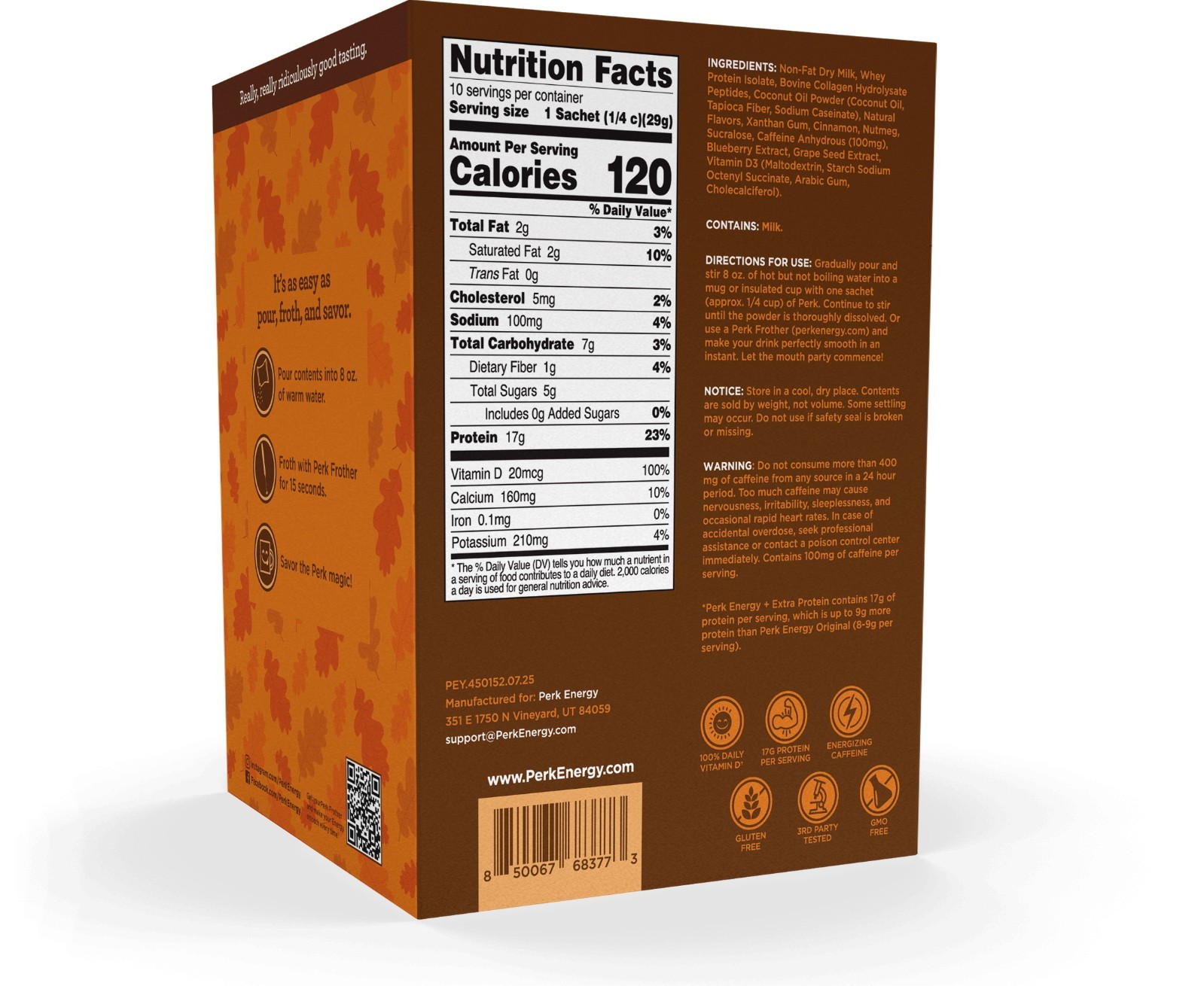Perk Energy + Extra Protein Powder (Pumpkin Spice Latte) 10 Packets