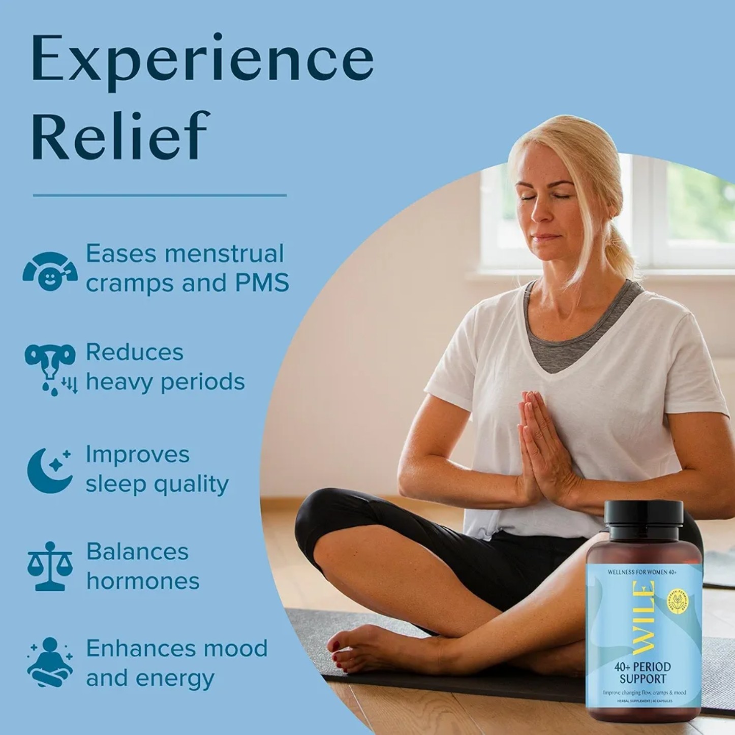 WILE 40 + PERIOD SUPPORT Flow, Cramps & Mood 60 Caps (30 Servings) BEST BY 08/26