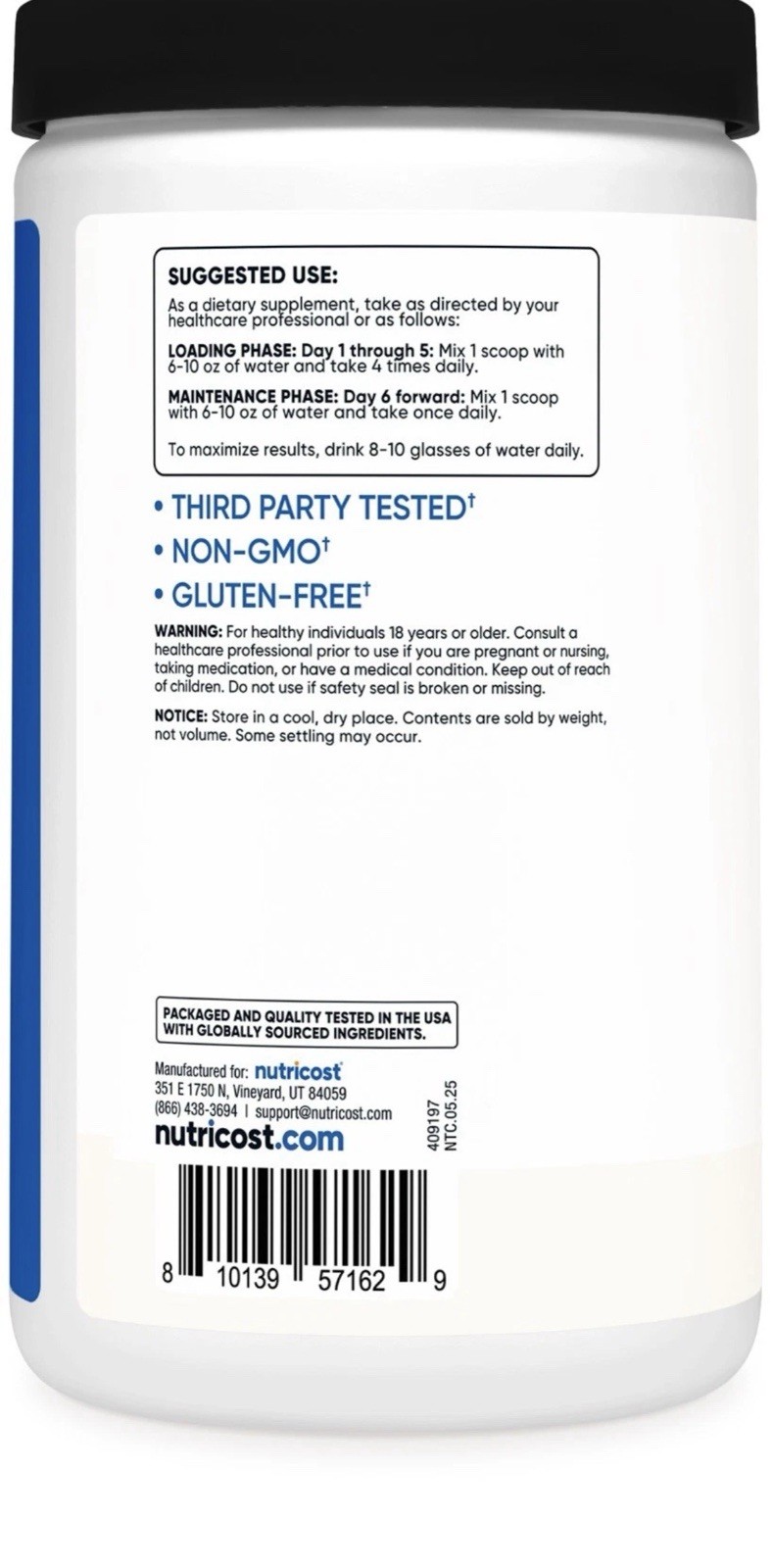 Nutricost Pure Creatine Monohydrate 500 Gram Powder Expiration Date 11/2027