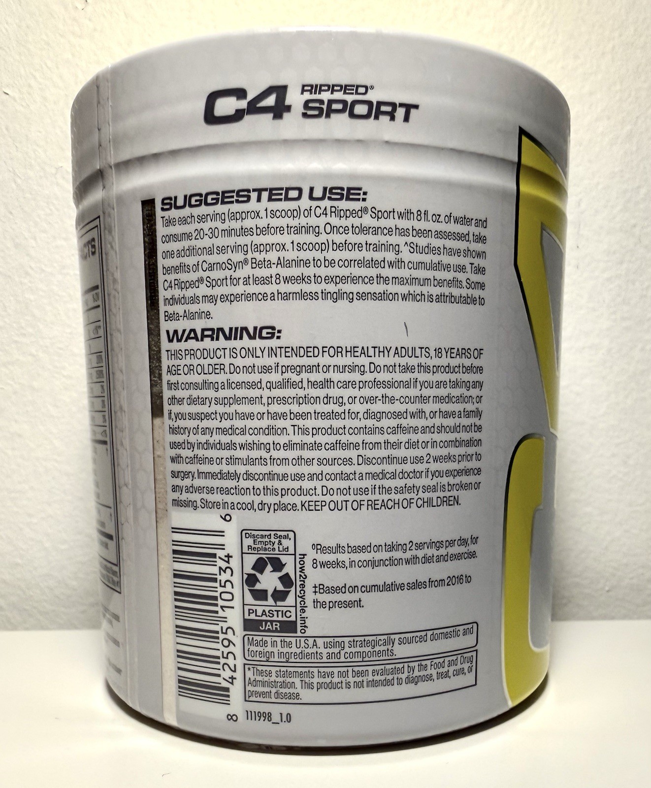 C4 Pre Workout Powder Ripped Sport Arctic Snow Cone 30 Servings Cellucor