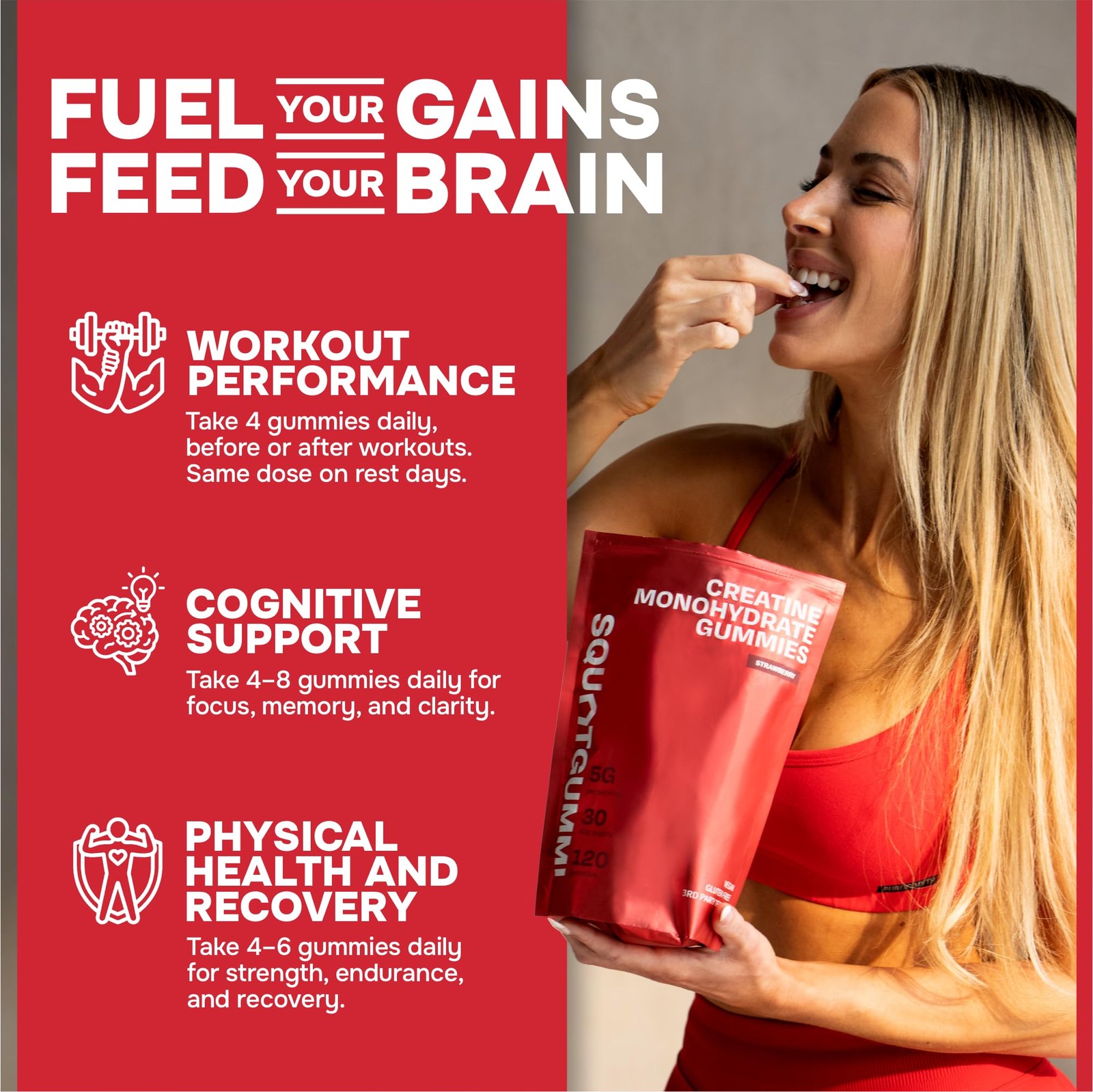 SquatGummi 3rd Party Tested Creatine Gummies 5g per Serving, Creatine Monohyd…