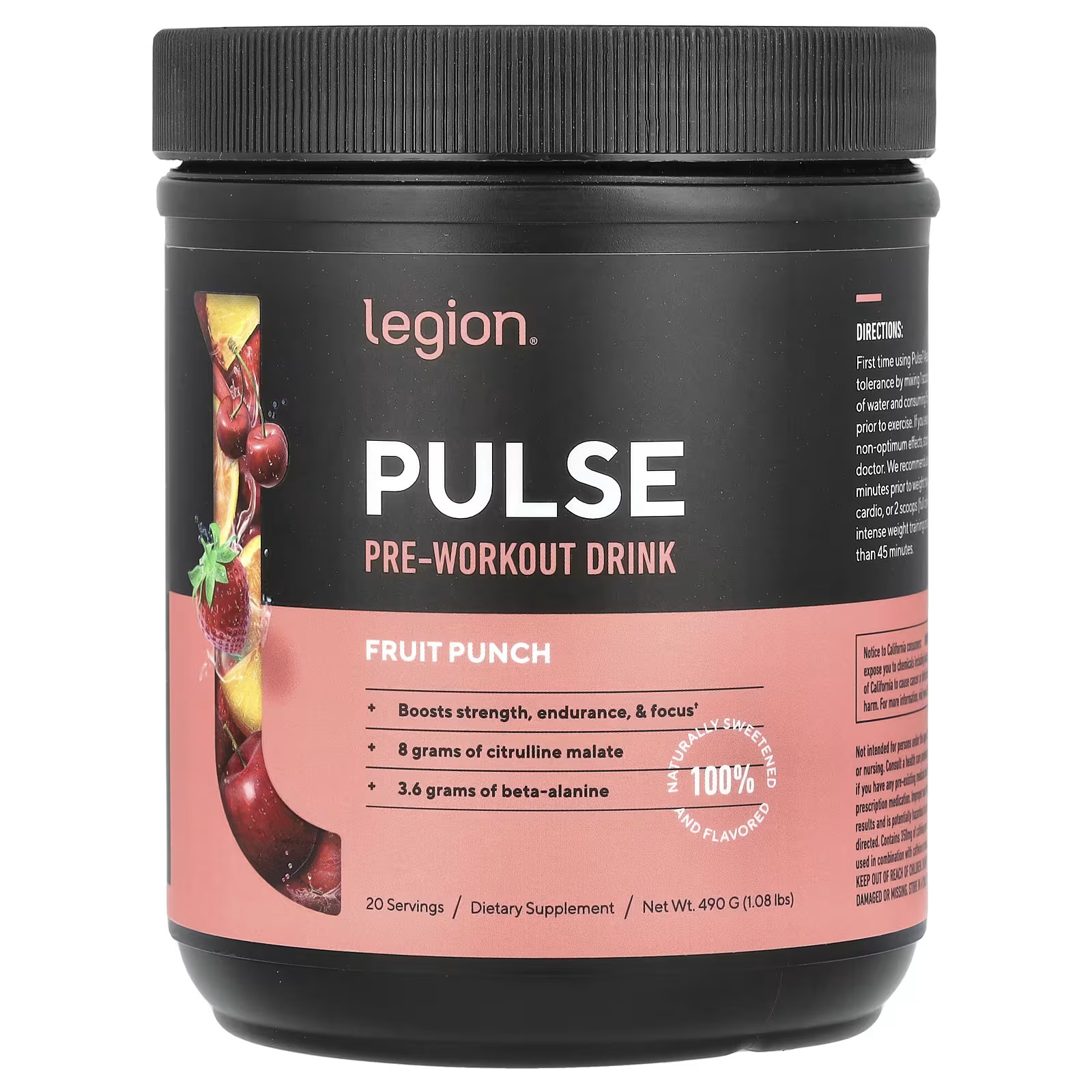 2 X Legion Athletics, Pulse, Pre-Workout Drink, Fruit Punch, 1.08 lbs (490 g)