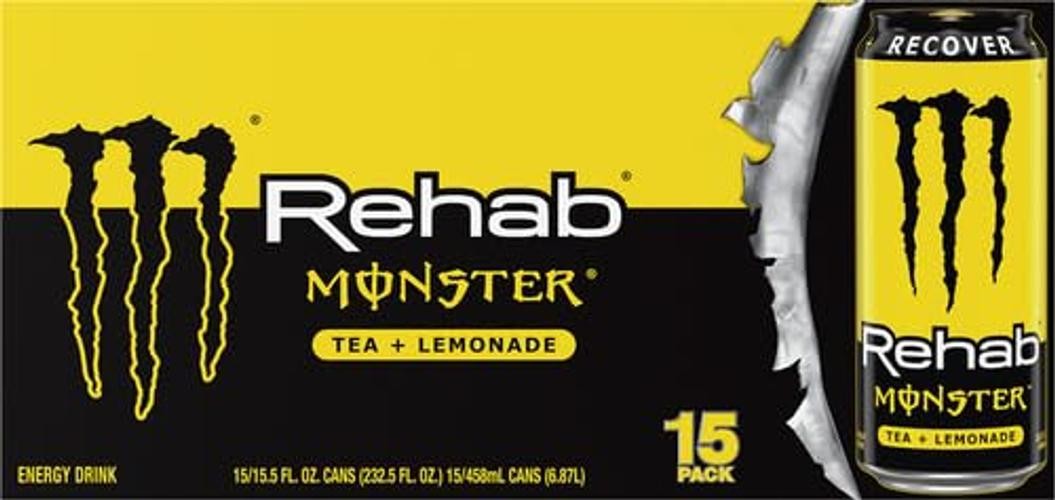 Rehab + Energy, Energy Drink 15.5 Ounce | Energy Iced 15 Pack Tea + Lemonade