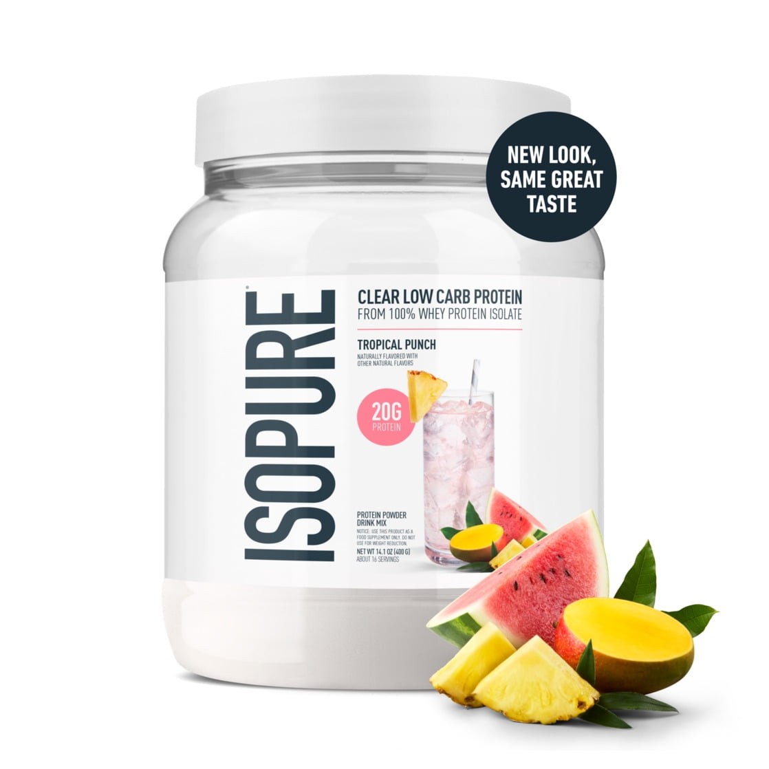 Clear Low Carb 100% Whey Protein Isolate Powder, Tropical Punch, 20g Protein,