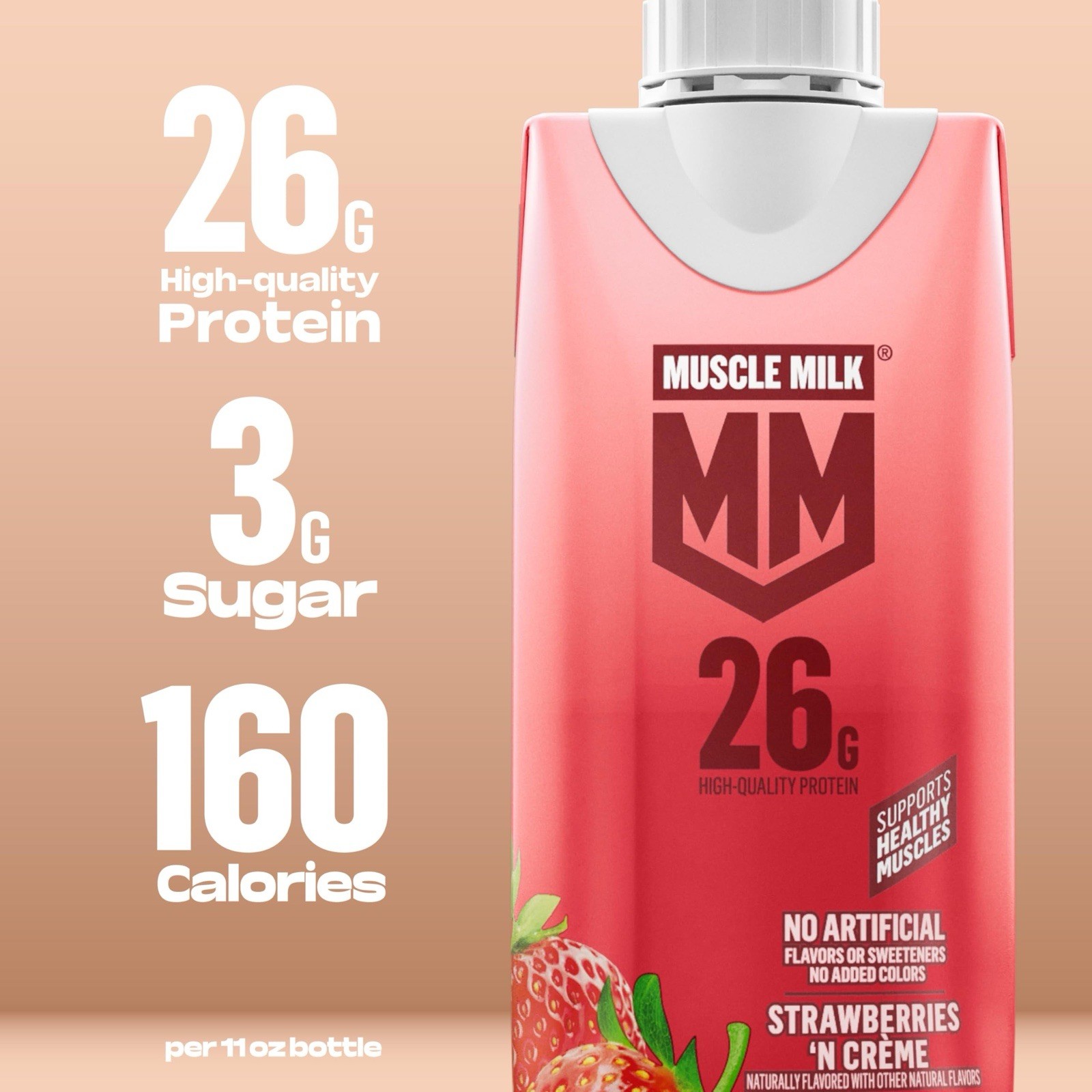 Muscle Milk High Protein Shake, Strawberry 🍓 11 fl oz Cartons, (12 Pack)