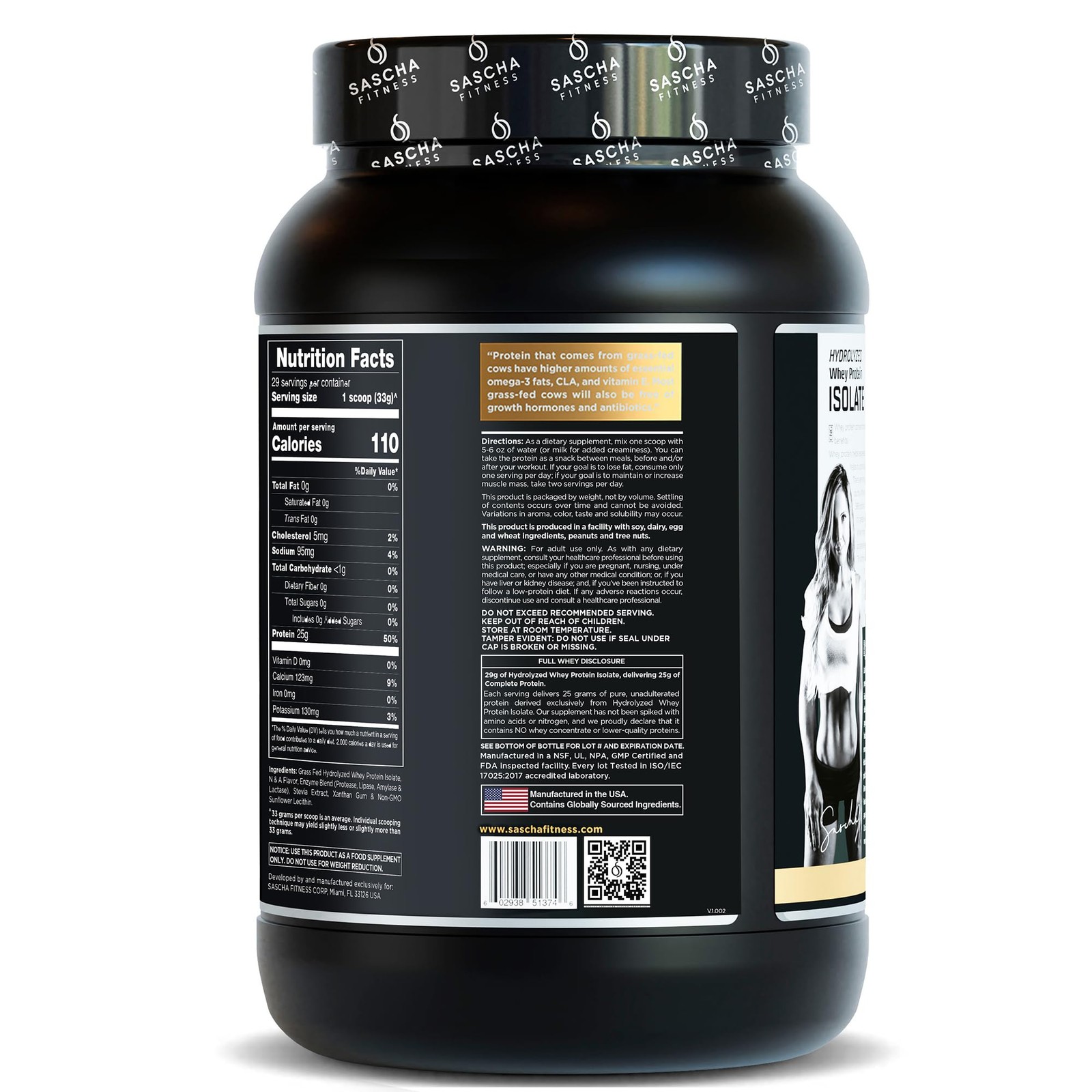 SASCHA FITNESS Hydrolyzed Whey Protein Isolate100% Grass-Fed 2.11 Pounds Cara…
