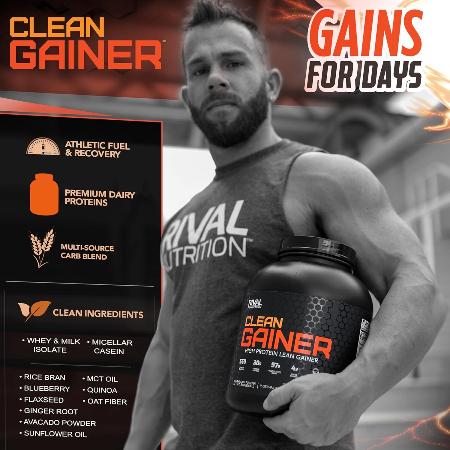 Rivalus Clean Gainer – Chocolate Fudge, 5lbs
