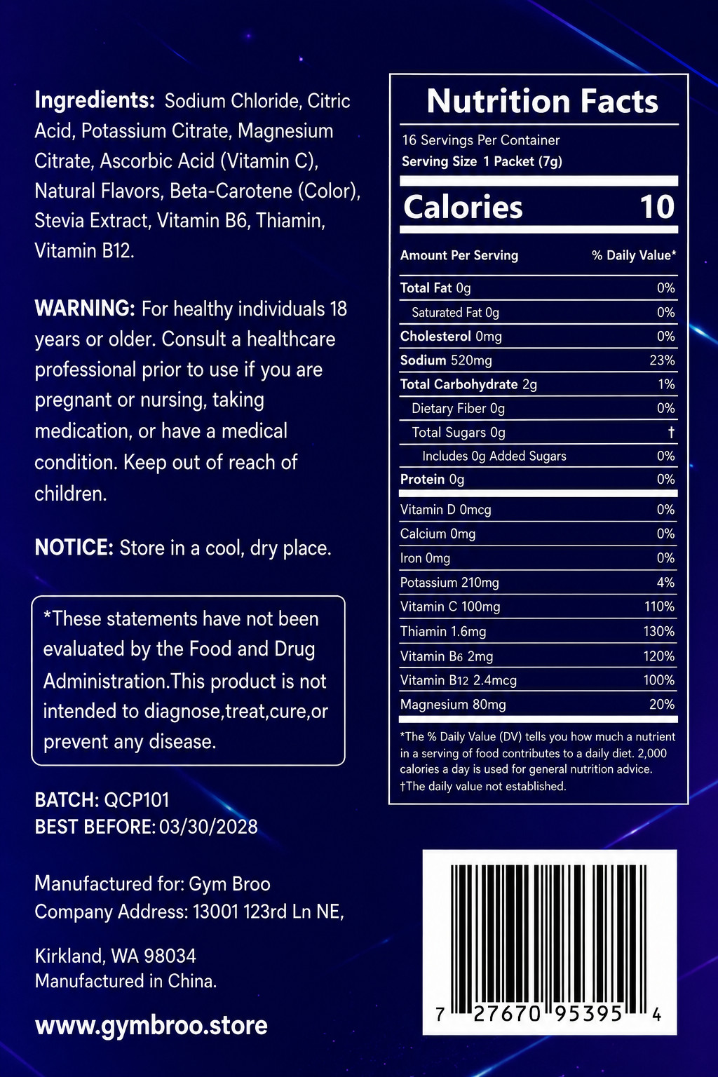 Gym Broo Fast Hydration Powder Watermelon Electrolyte Drink Mix 16 Sticks