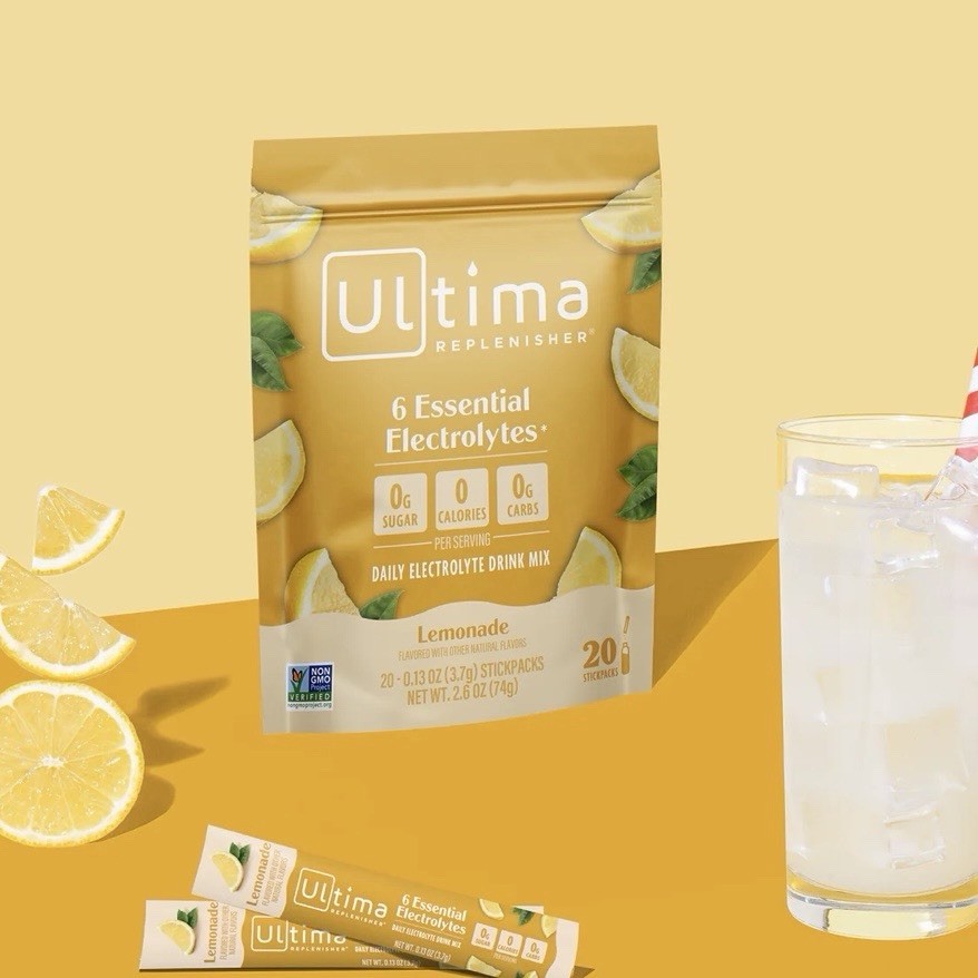 50 Count Ultima Replenisher, Electrolyte Hydration Drink Mix Sticks- Lemonade