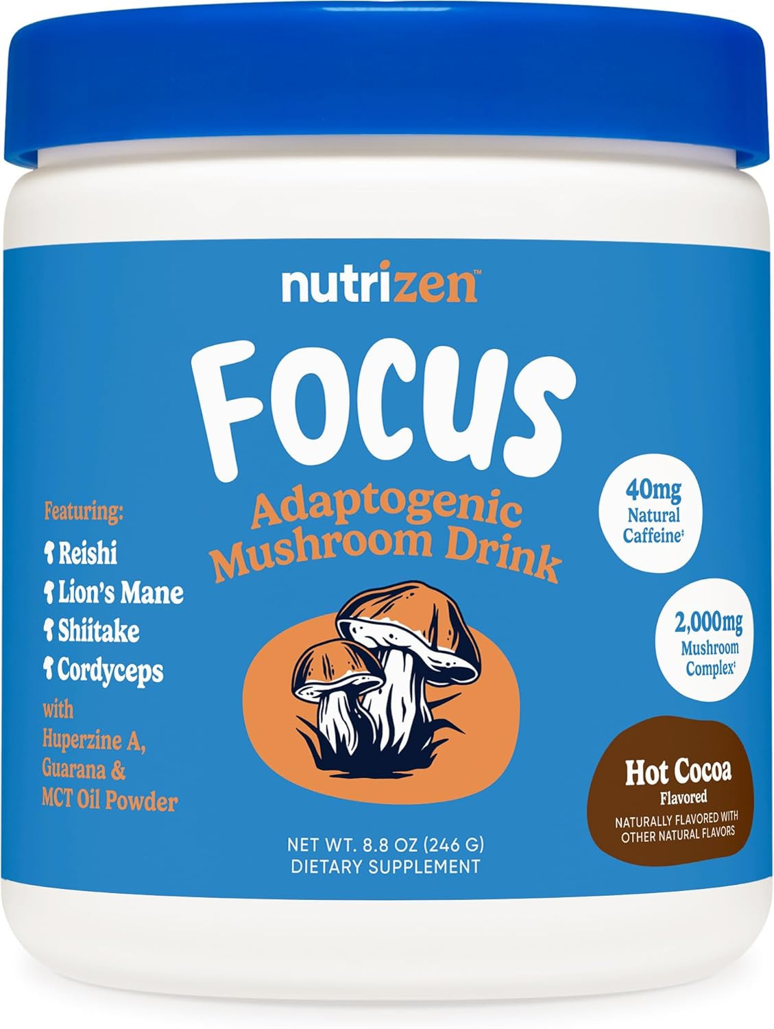 Nutricost Nutrizen AM Focus Adaptogenic Mushroom Drink Powder Reishi Lion’s Mane