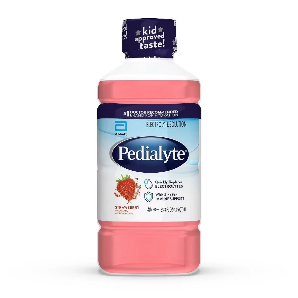 Pedialyte Electrolyte Solution Hydration Drink Strawberry 33.8 fl oz: Kosher