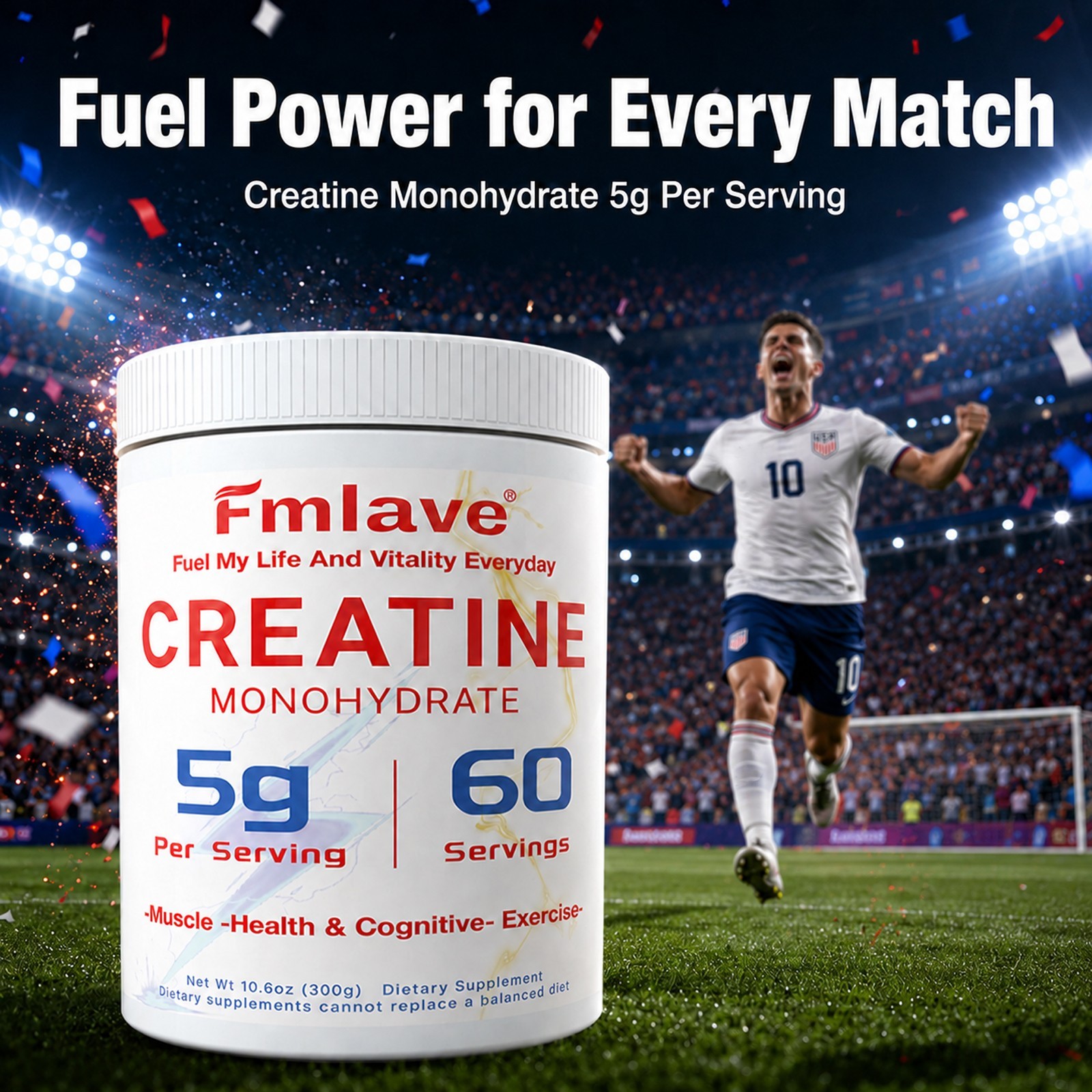 Fmlave Creatine Monohydrate 5g Micronized Creatine 10.58oz – 60 Serving Non-GMO