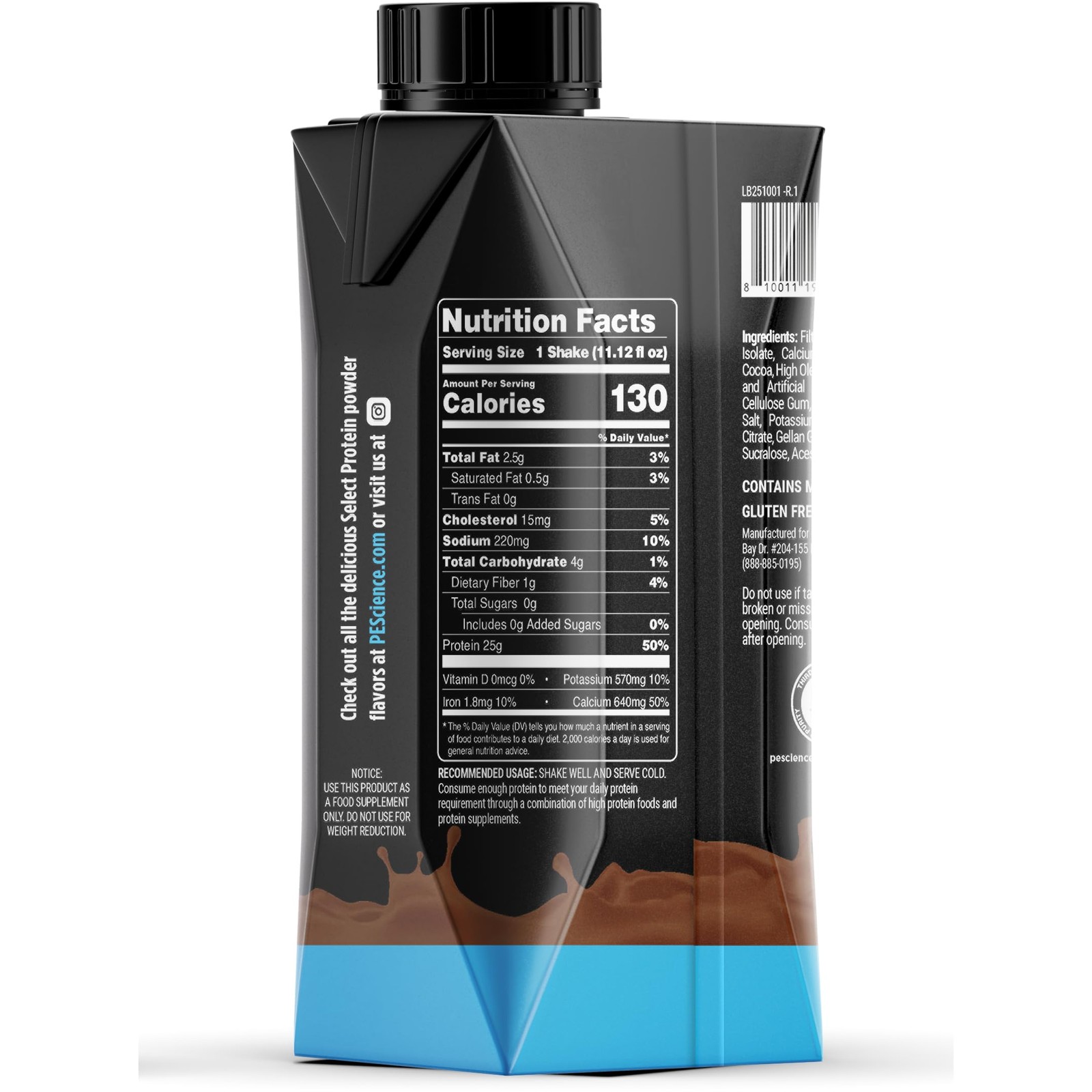 PEScience Select Protein Shake RTD, 25g Whey and 11.12 Fl Oz (Pack of 4)