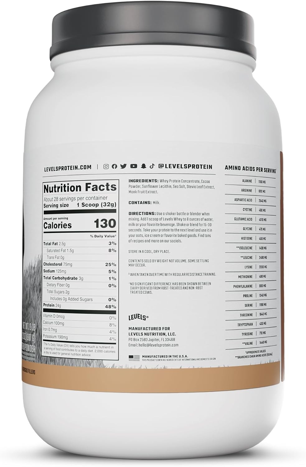 Whey Protein Powder 2LB Chocolate BCAA Clean No Sugar Proteina Suplemento