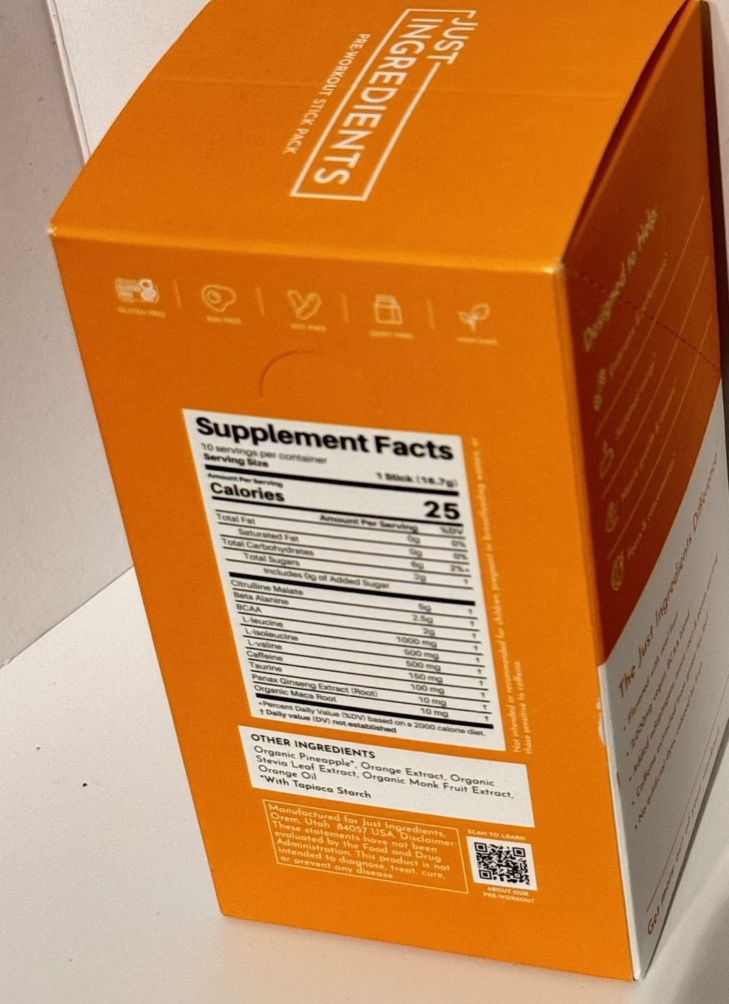 3x Just Ingredients Pre-Workout Drink Packet Orange Pineapple 10 Sticks Ea 12/27