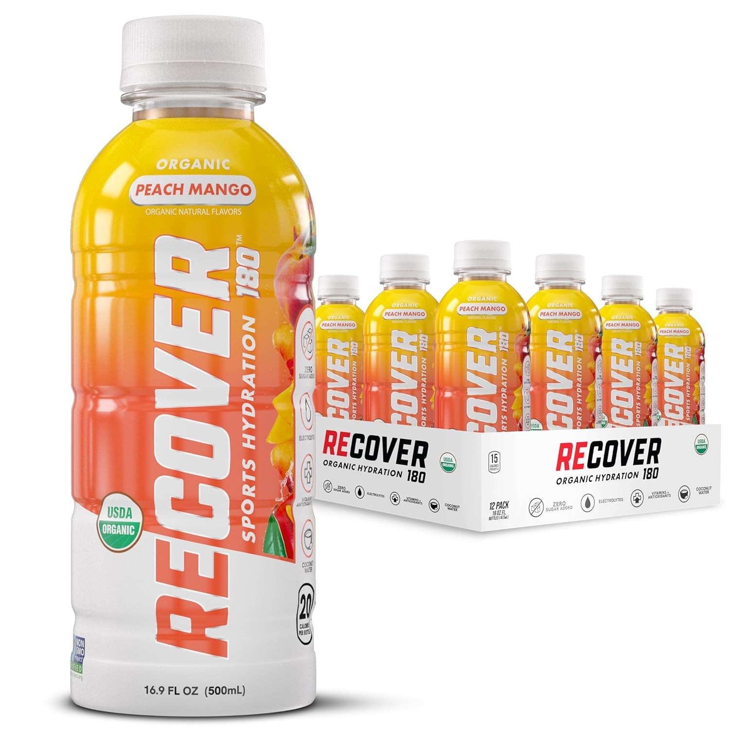 Organic Sports Hydration Drink Peach Mango 16.9oz 12 Pack No Sugar180 Organic