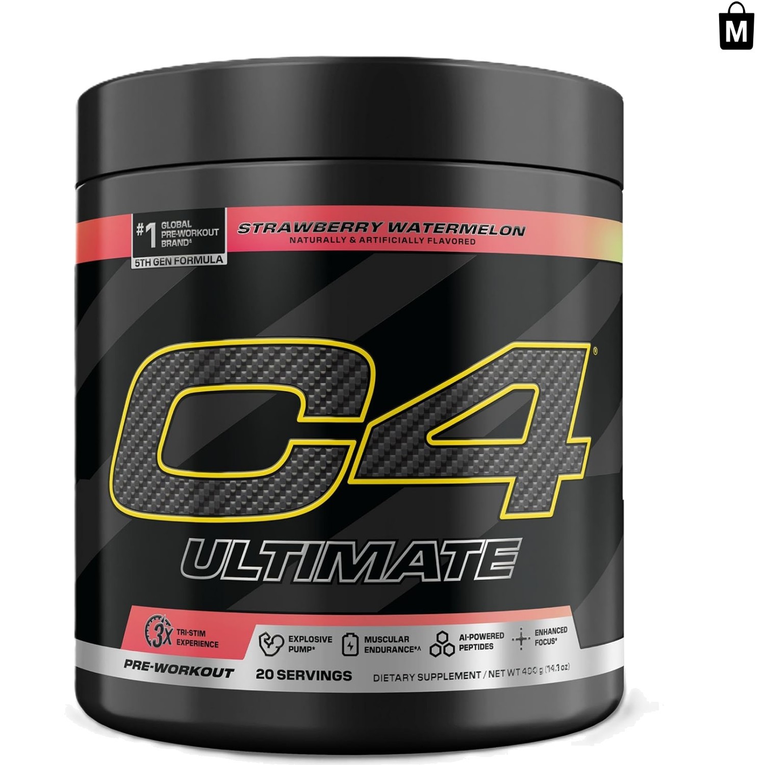 Ultimate Pre-Workout Powder – 300mg Caffeine, 20 Servings, Strawberry Watermelon