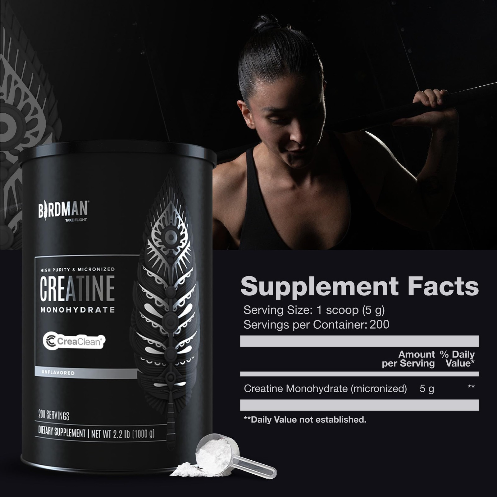 BIRDMAN Micronized Creatine Monohydrate Powder, 200 Servings (1000 g), Powder