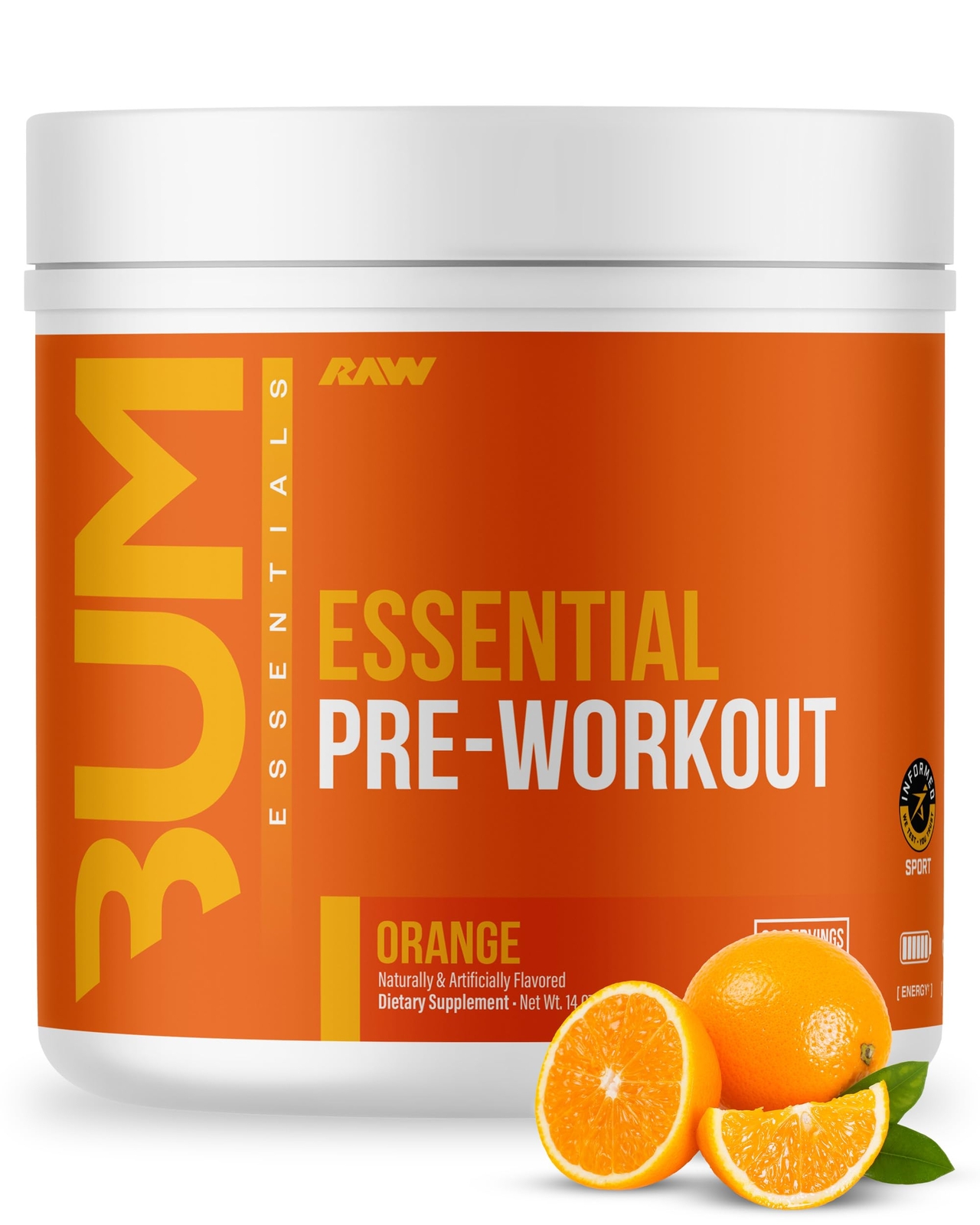 RAW Nutrition Essential Pre Workout Orange 30 Servings L Citrulline Caffeine