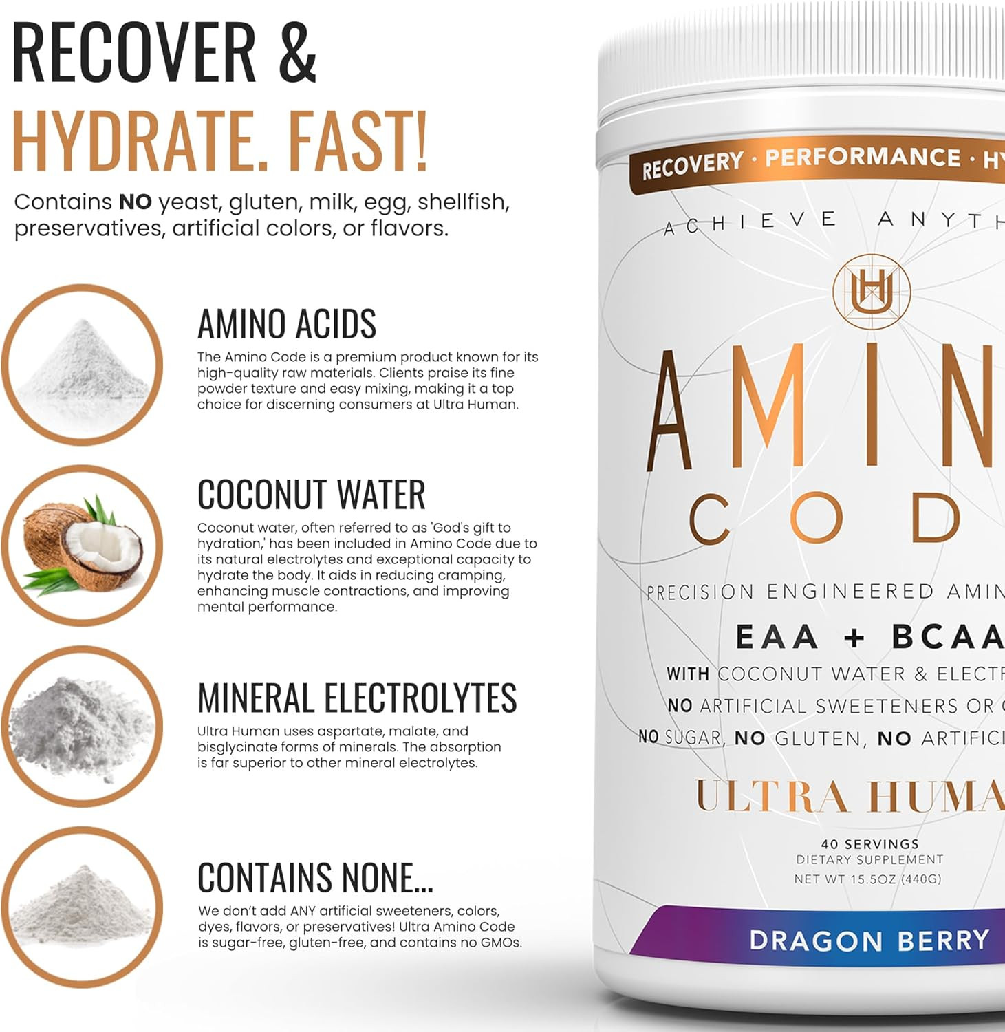 Amino Code | Essential Amino Acids + Bcaas + Coconut Water Electrolytes | Fast H