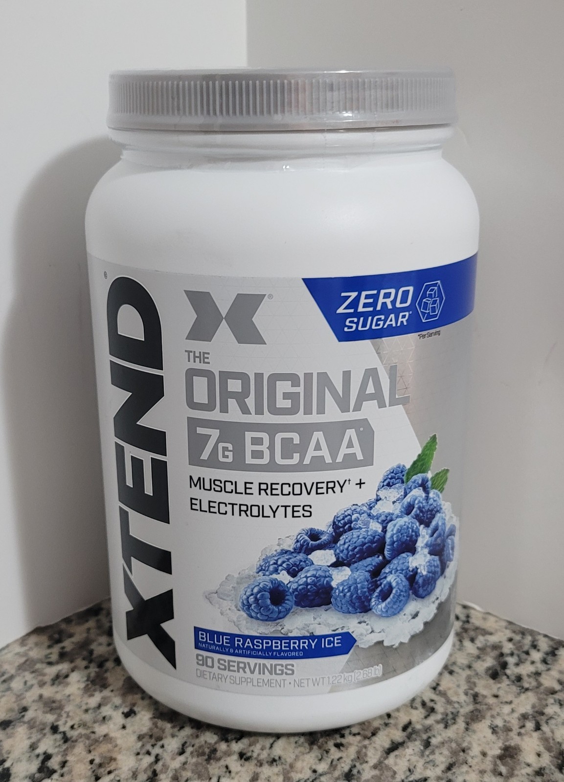 Xtend 7g BCAA Powder Blue Raspberry Ice Zero Sugar Muscle Recovery 90 Servings
