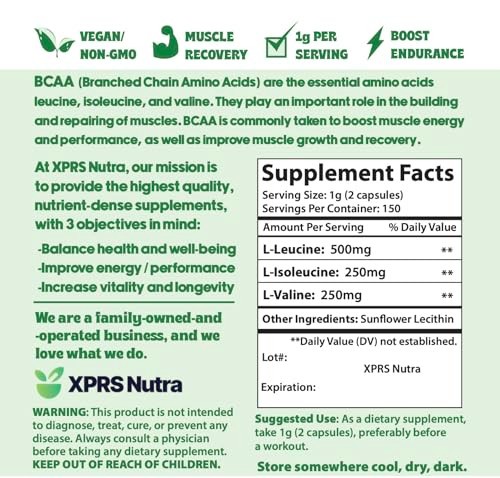 XPRS Nutra BCAA Amino Acids 300 Capsules – Premium BCAAS Amino Acids Supplement