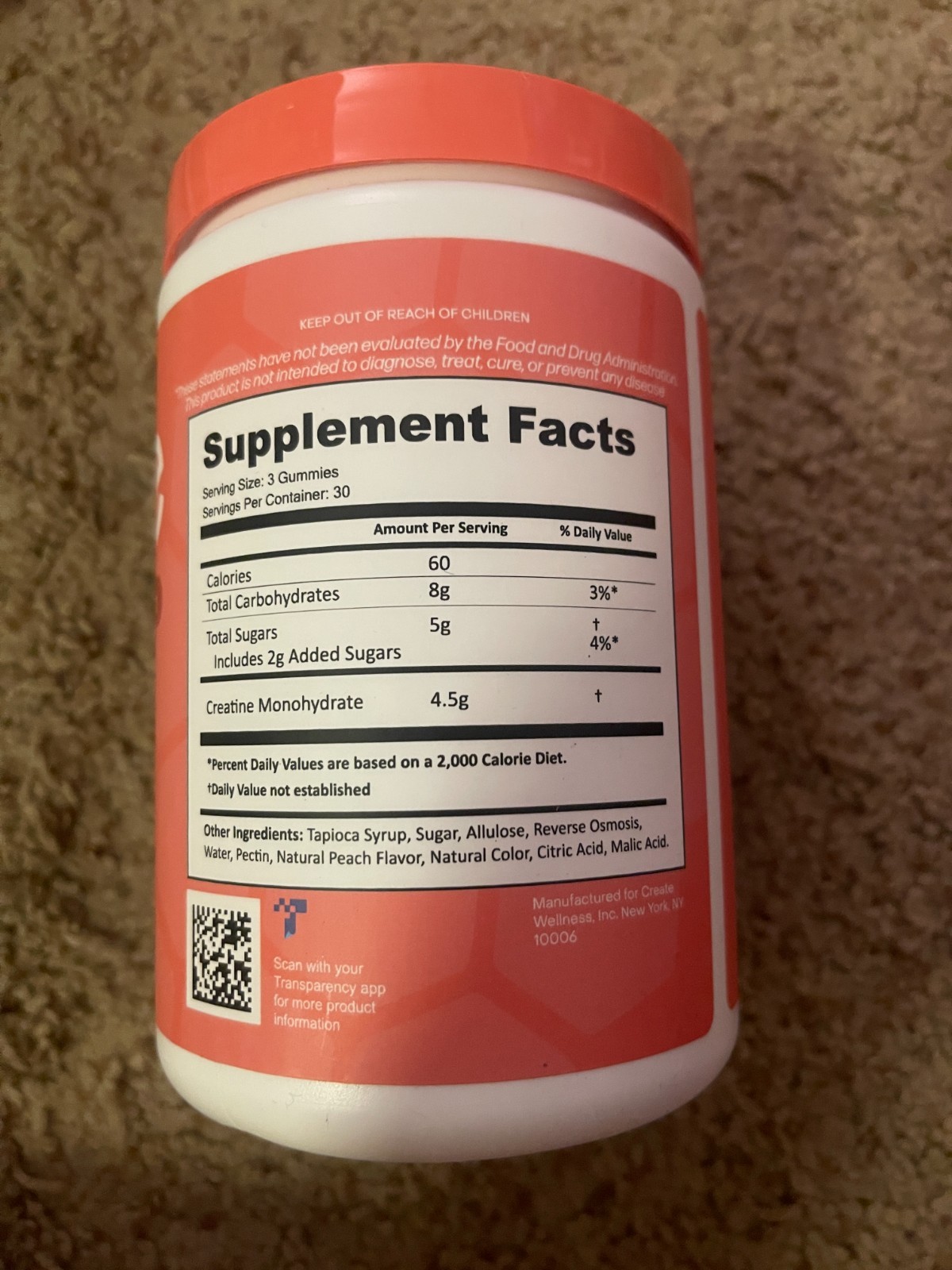 Create Creatine Gummies Monohydrate 5g Muscle Growth Recovery Strength New
