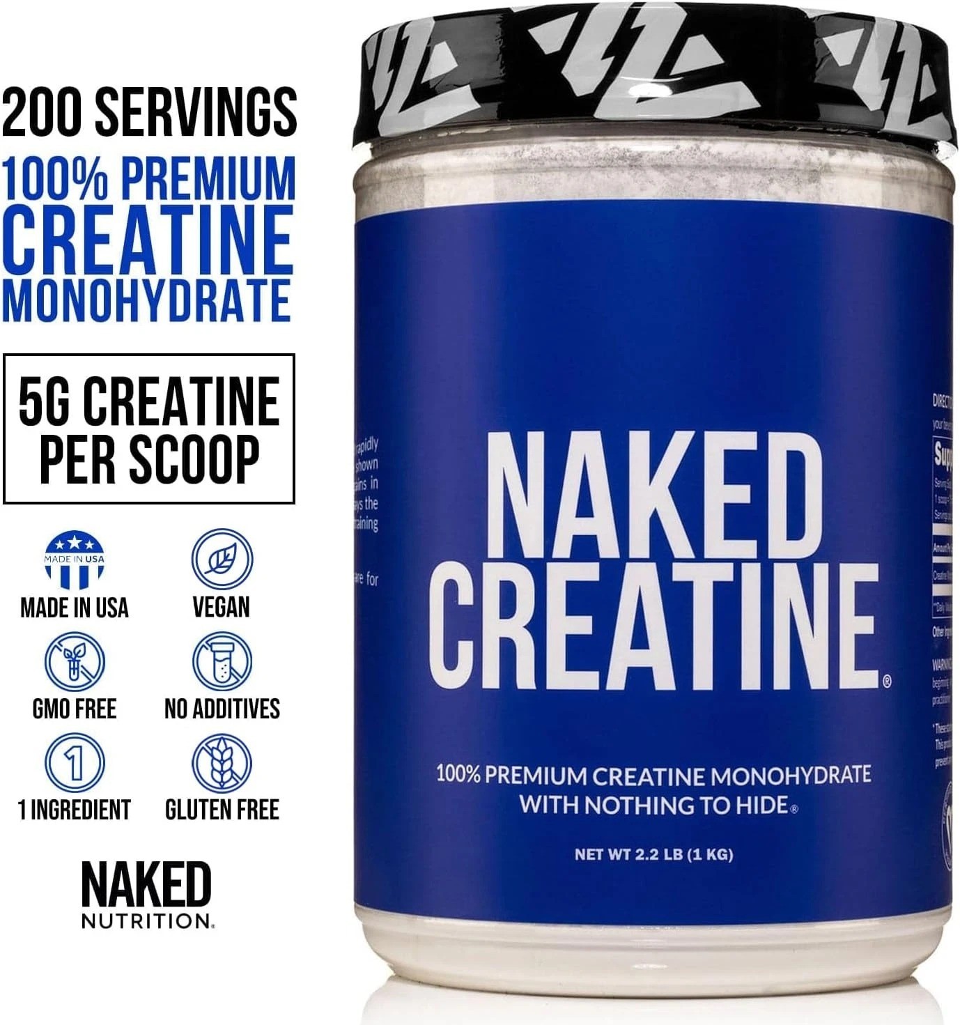 NAKED Pure Micronized Creatine Monohydrate – 200 Servings, 1,000G Bulk – Vegan,