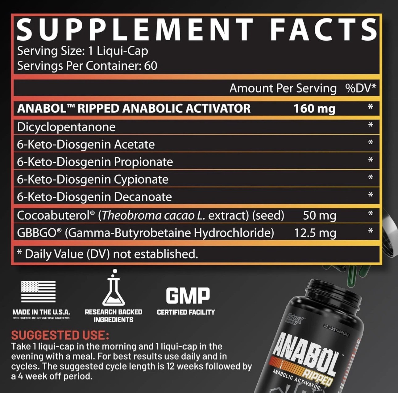Nutrex Research Anabol Ripped Anabolic Muscle Builder 60 Count (Pack of 1)