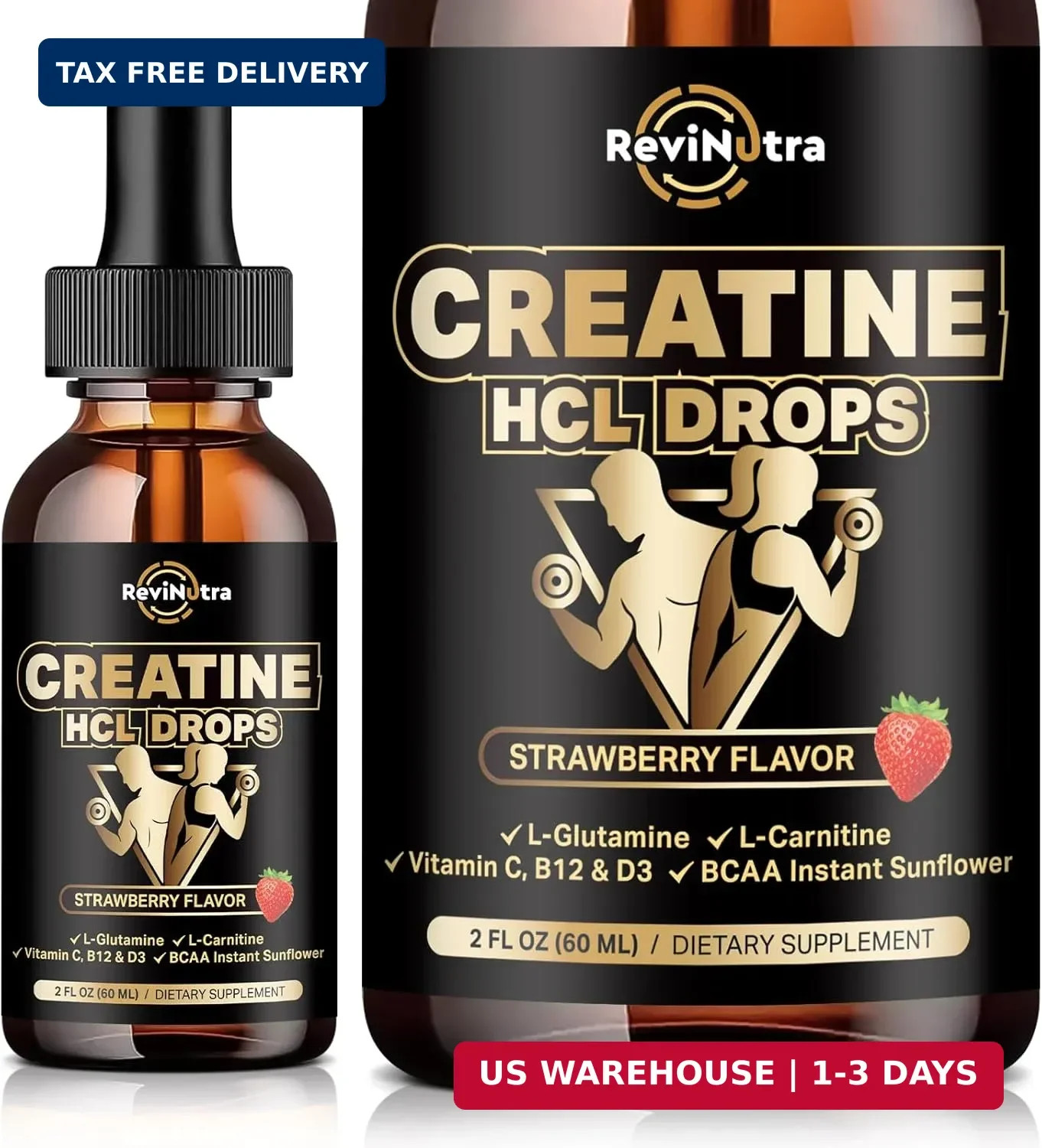 Creatine HCL Liquid Drops for Men & Women, 1500mg Liquid Creatine Hydrochloride,