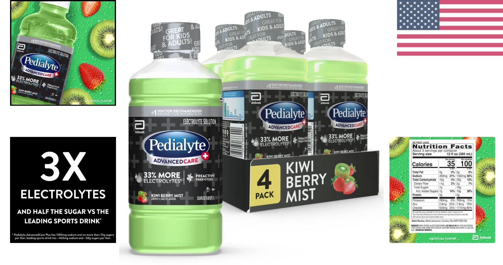 Doctor-Recommended AdvancedCare Plus Hydration Drink, Kiwi Berry Mist, Pack of 4