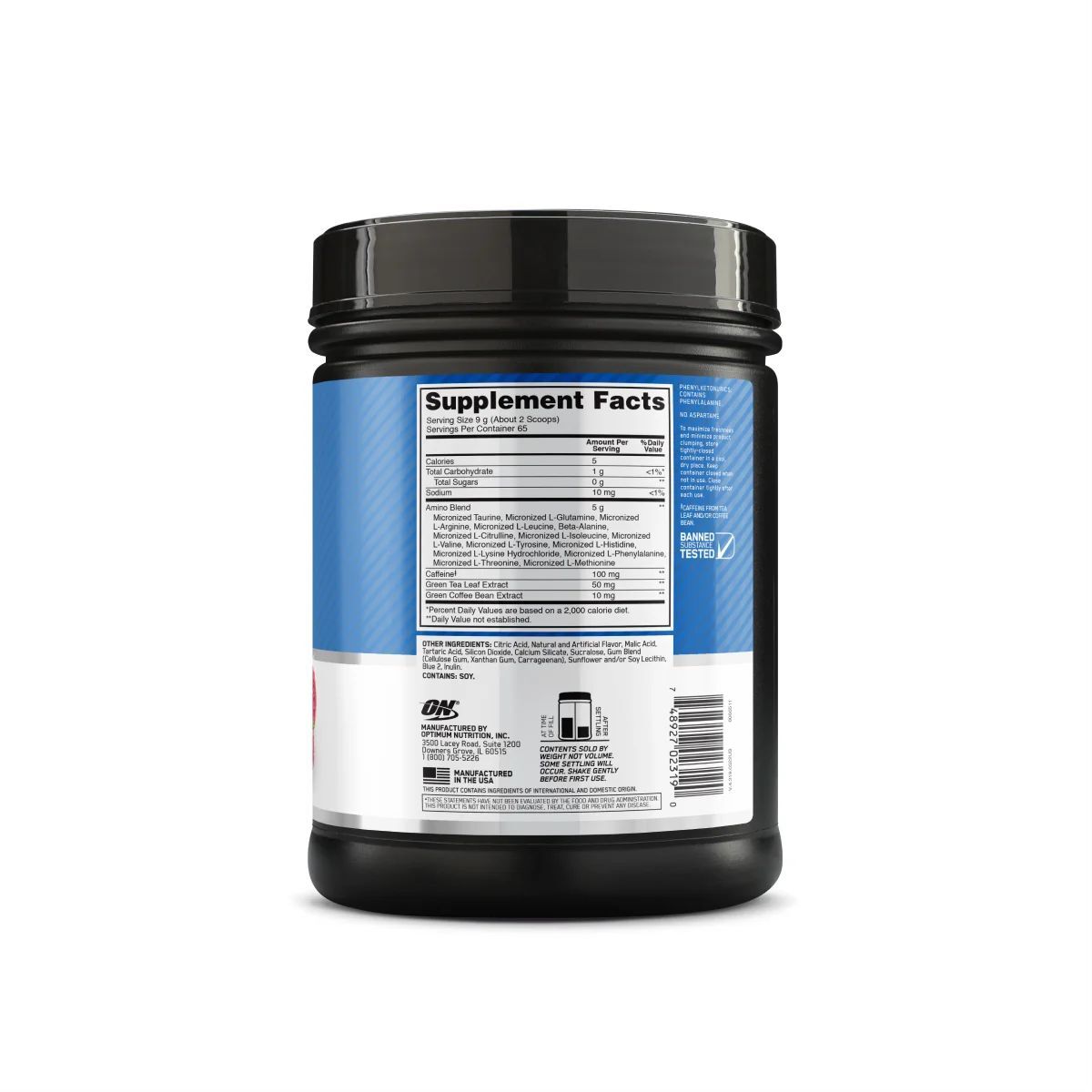 Optimum Nutrition Amino Energy – Pre Workout, Blue Raspberry, 65 Servings
