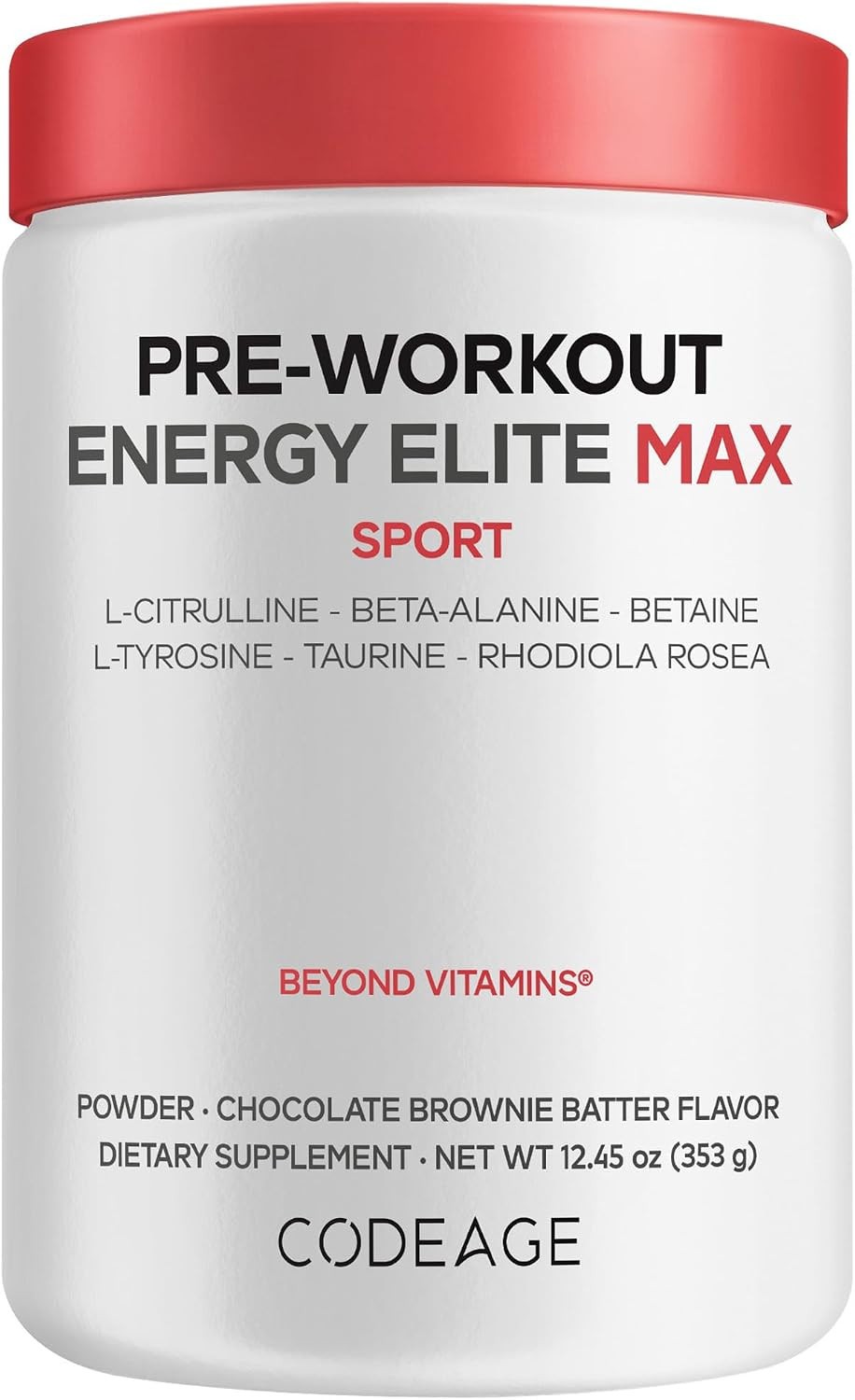 Codeage Pre-Workout, Citrulline, Beta-Alanine, Rhodiola, Chocolate, 12 oz