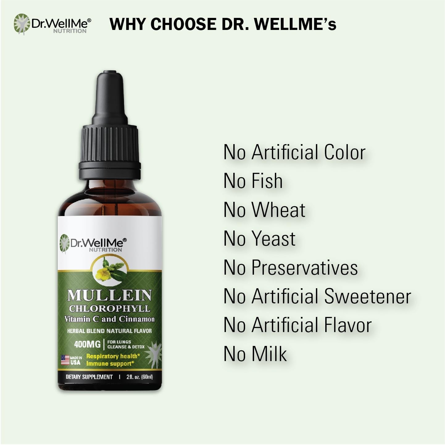 Dr.WellMe Mullein Chlorophyll 2 fl oz Liquid Drops – 2 Fl Oz (Pack of 1)