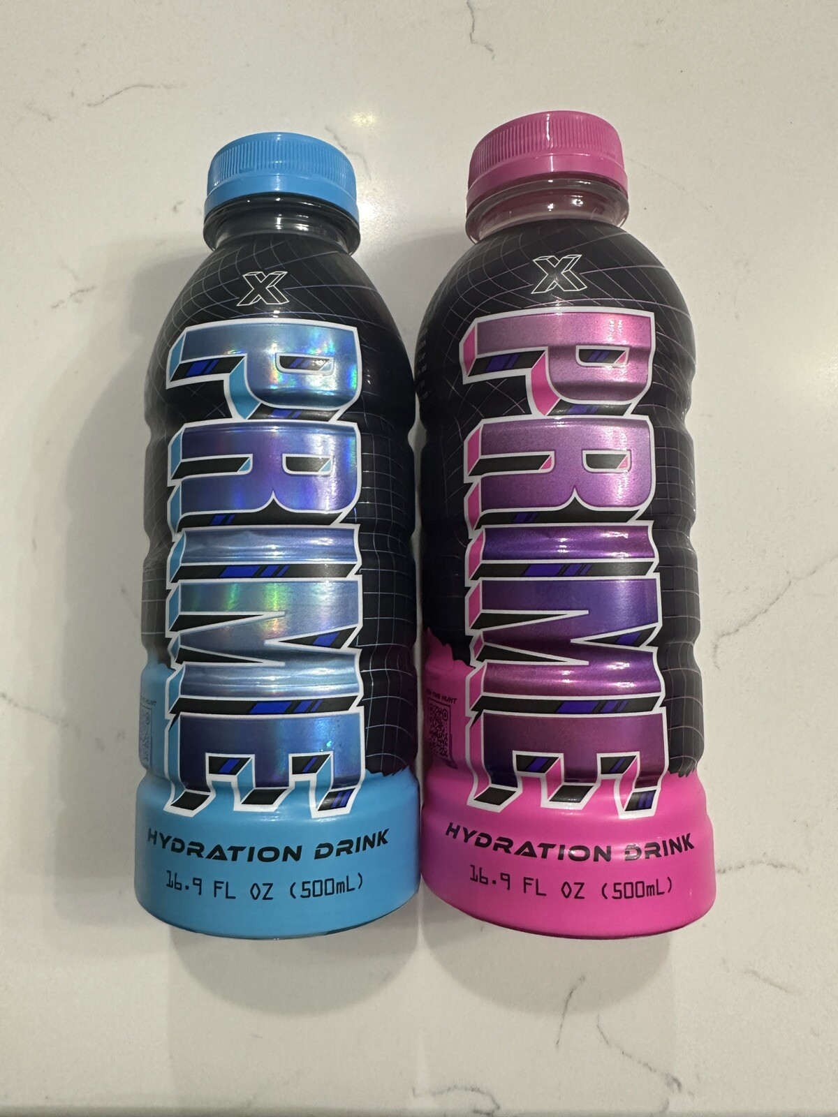 NEW PRIME X Treasure Hunt Hydration Drink 2 Full Holographic Pink & Blue Bottle