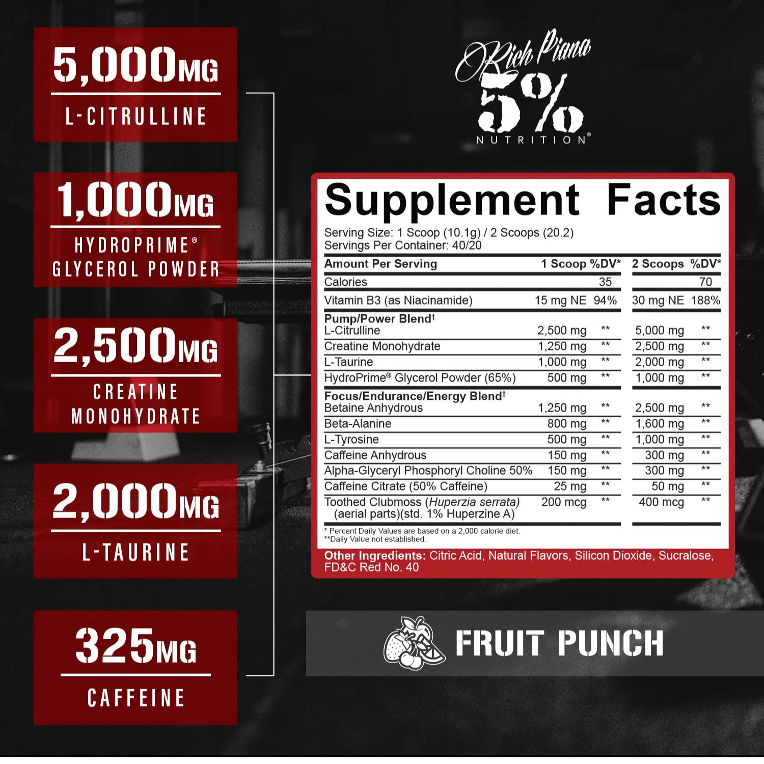 5% Nutrition Rich Piana Kill It Pre-Workout Powder for Energy and Pumps, Fruit P
