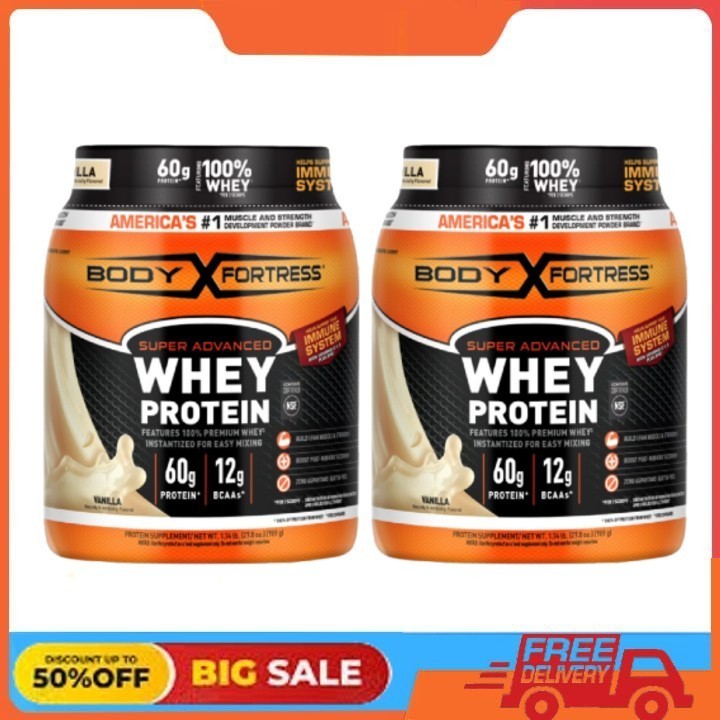 2 Pack Body Fortress 100% Premium Whey Protein Powder, Vanilla, 1.78 lbs