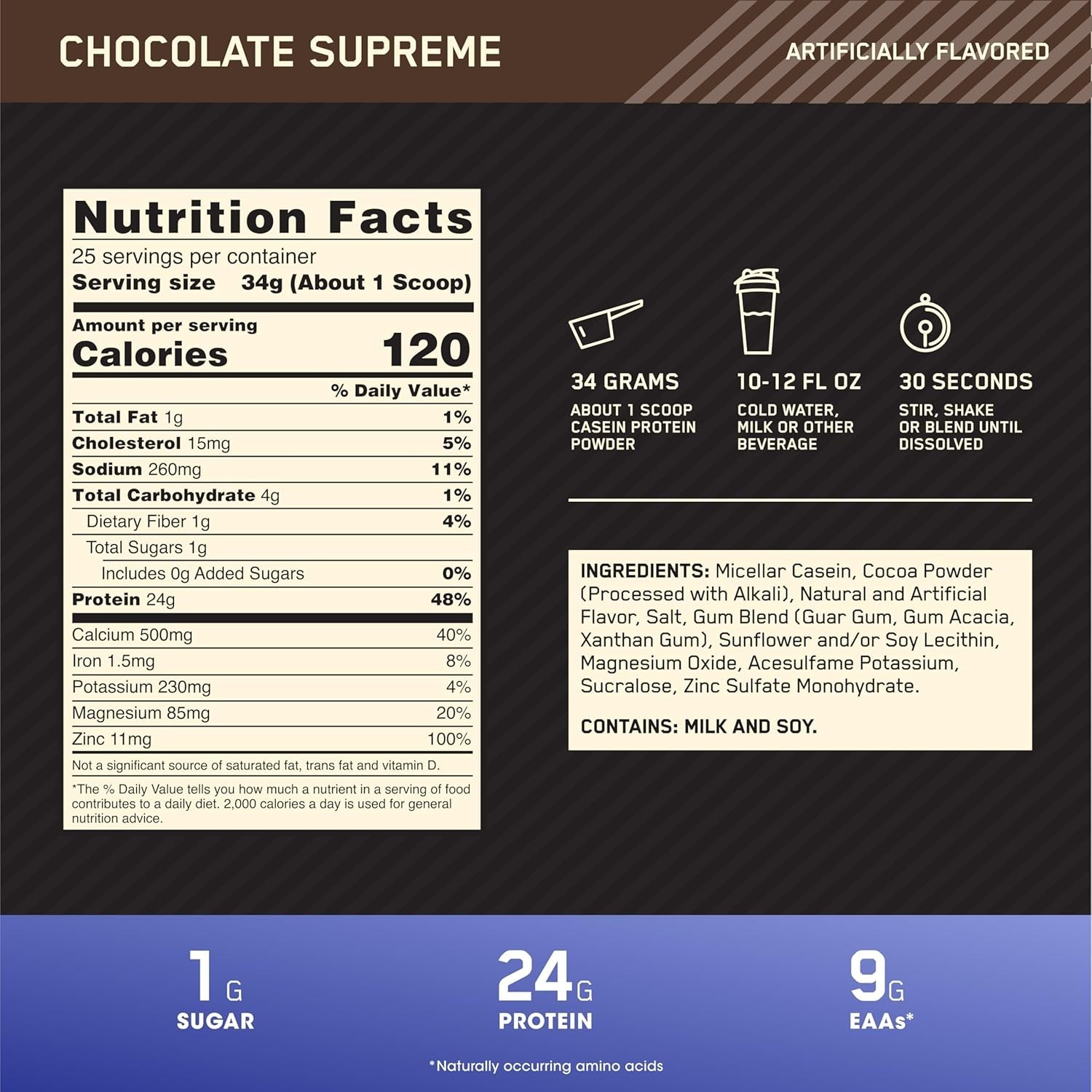 Proteína Caseína en Polvo Digestión lenta Recuperación Muscular Nocturna 1.8Lb