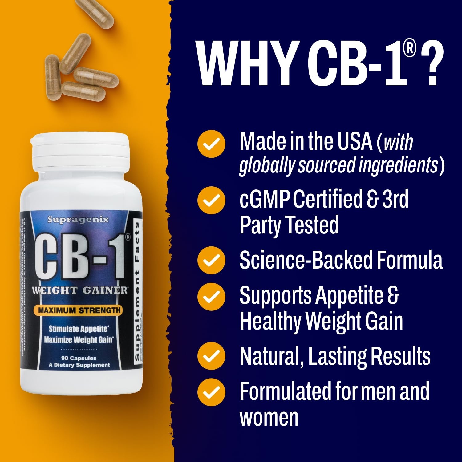 Supragenix CB-1 Weight Gainer Pills (90 Count) | Weight Gain Support for Wome…